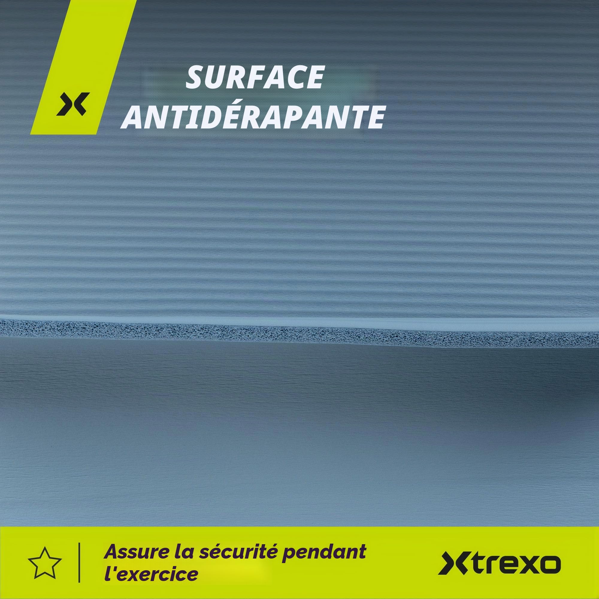 TREXO Tapis d'Exercice en NBR 183 x 61 cm Matériau Exceptionnellement Durable et Flexible 15 mm d'Épaisseur avec Structure Antidérapante dans l'Ensemble avec Sangle pour Porter