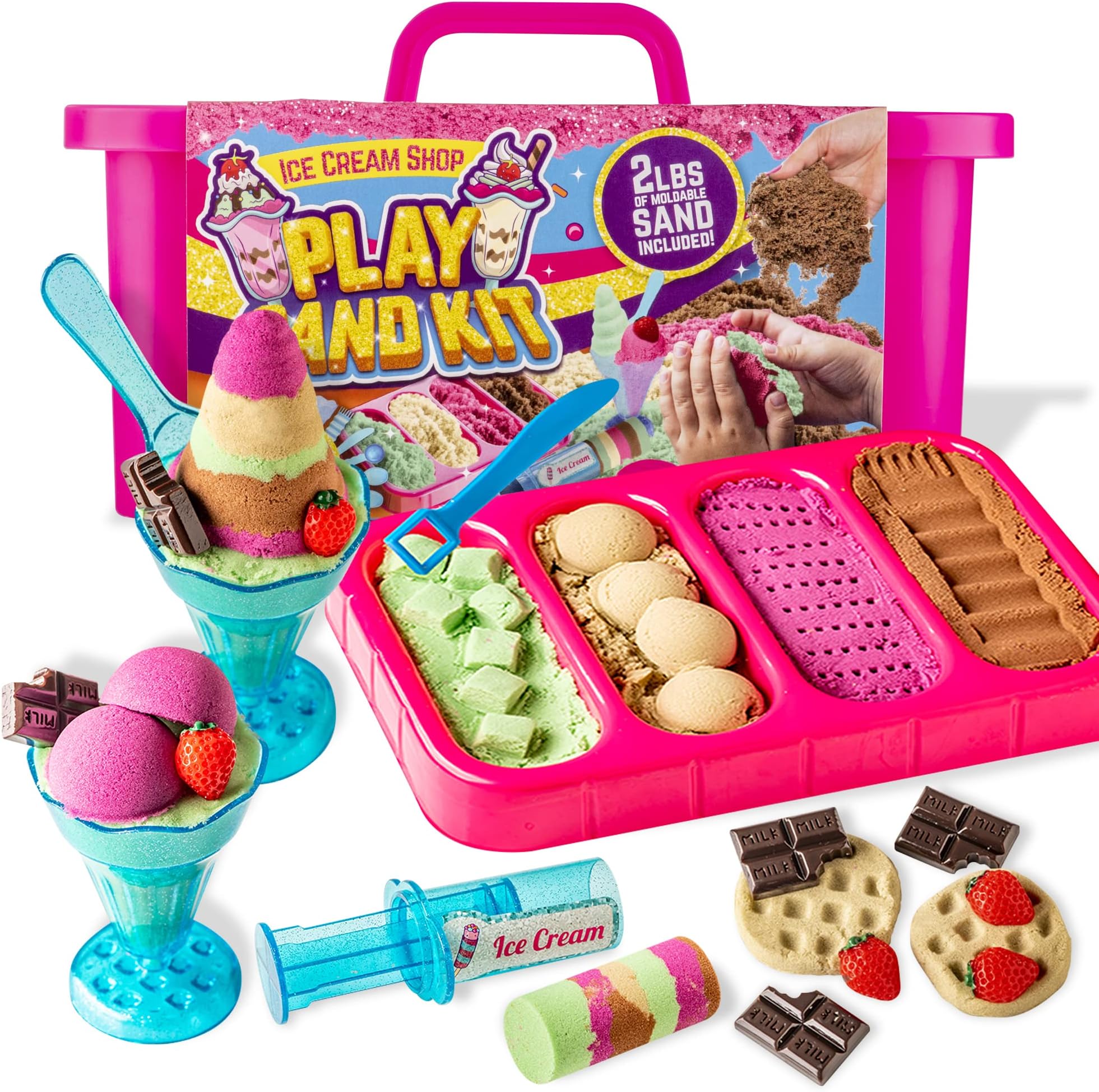 GirlZone Gifts for Girls Magic Sand Kit to Play - Colorful Sand for Your Ice Cream Shop Game - Magnetic Sand for Kids - Sensory Game Birthday Gift - Sand Kit
