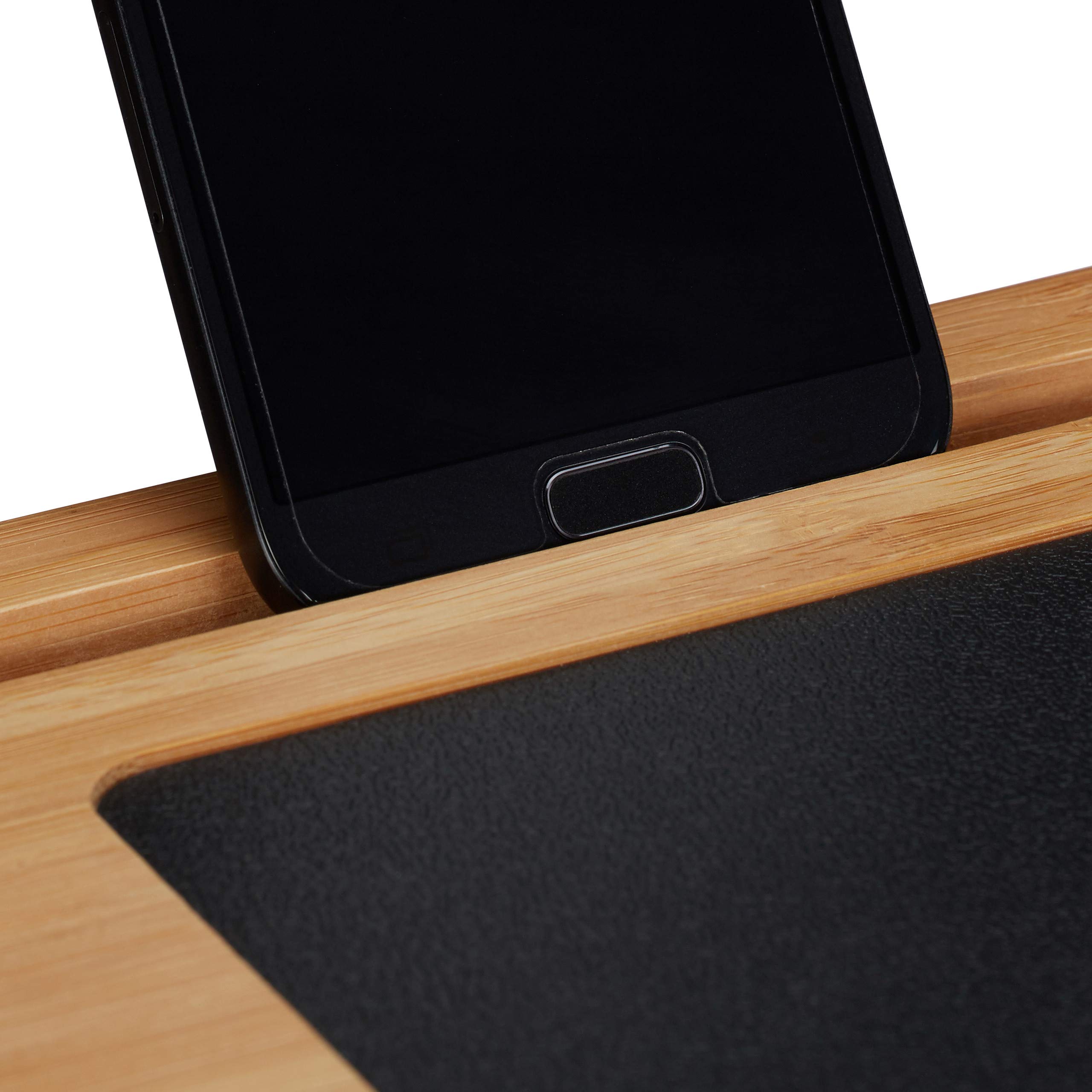 Table Ordinateur, Lot de 2,Portable, Support Fente Smartphone 2 Tapis Souris, 60x40cm, Bambou, Nature