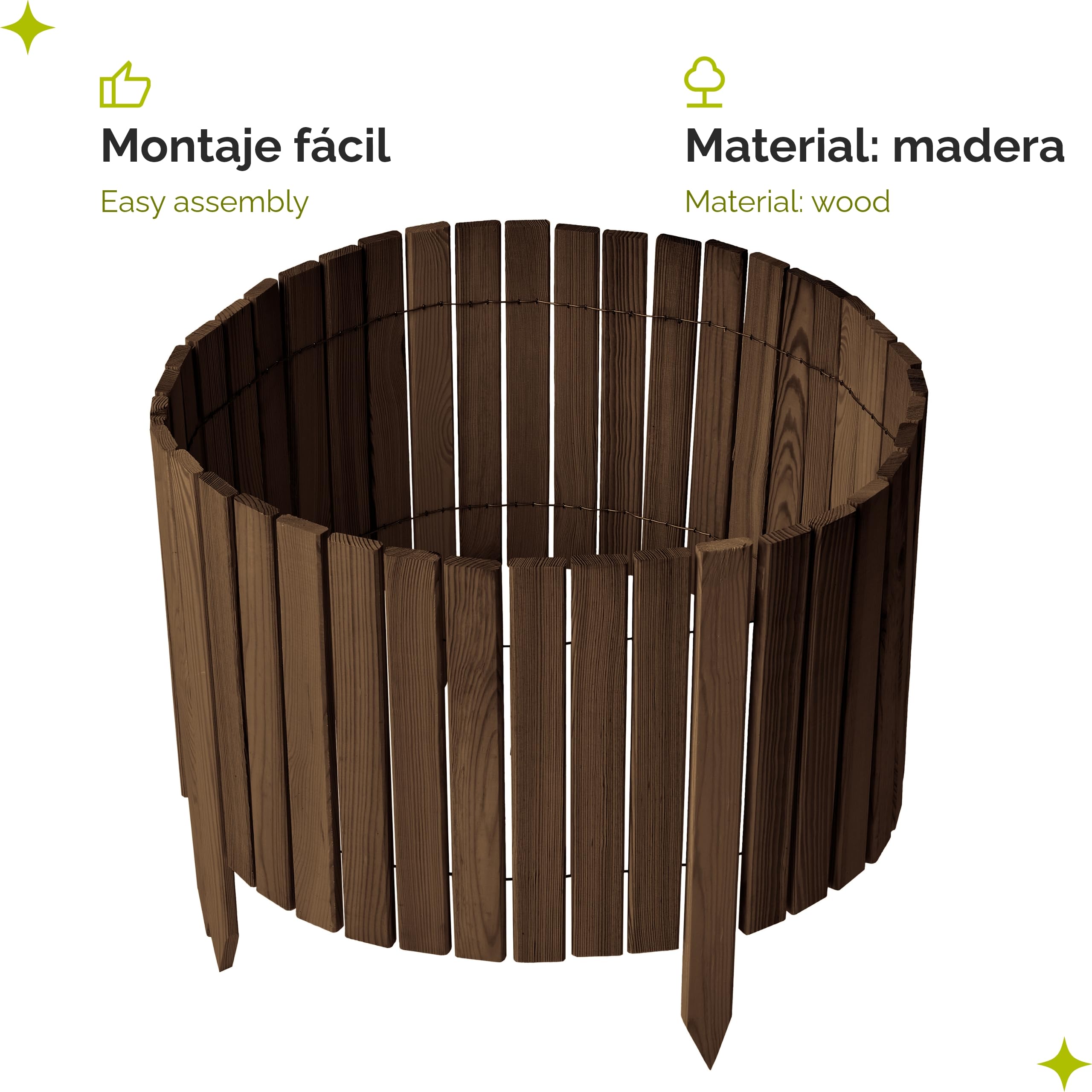 Garronda Borde de césped de Madera, Borde de Parterre impregnado, 200 cm x 40 cm, bordura Flexible Enrollable, Valla para jardín GD-0149 (Marrón Oscuro,Altura: 40 cm)