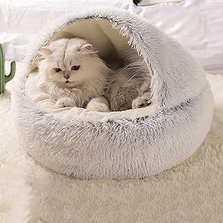 SEDOXX Pet Sofa Bed Plush Cuddler Bed for Small Medium Cats Dogs Donut Dog Bed with Cave Fluffy Anti Anxiety 2 in 1 Bed Pet Cushion Bed Washable,40cm,Grey