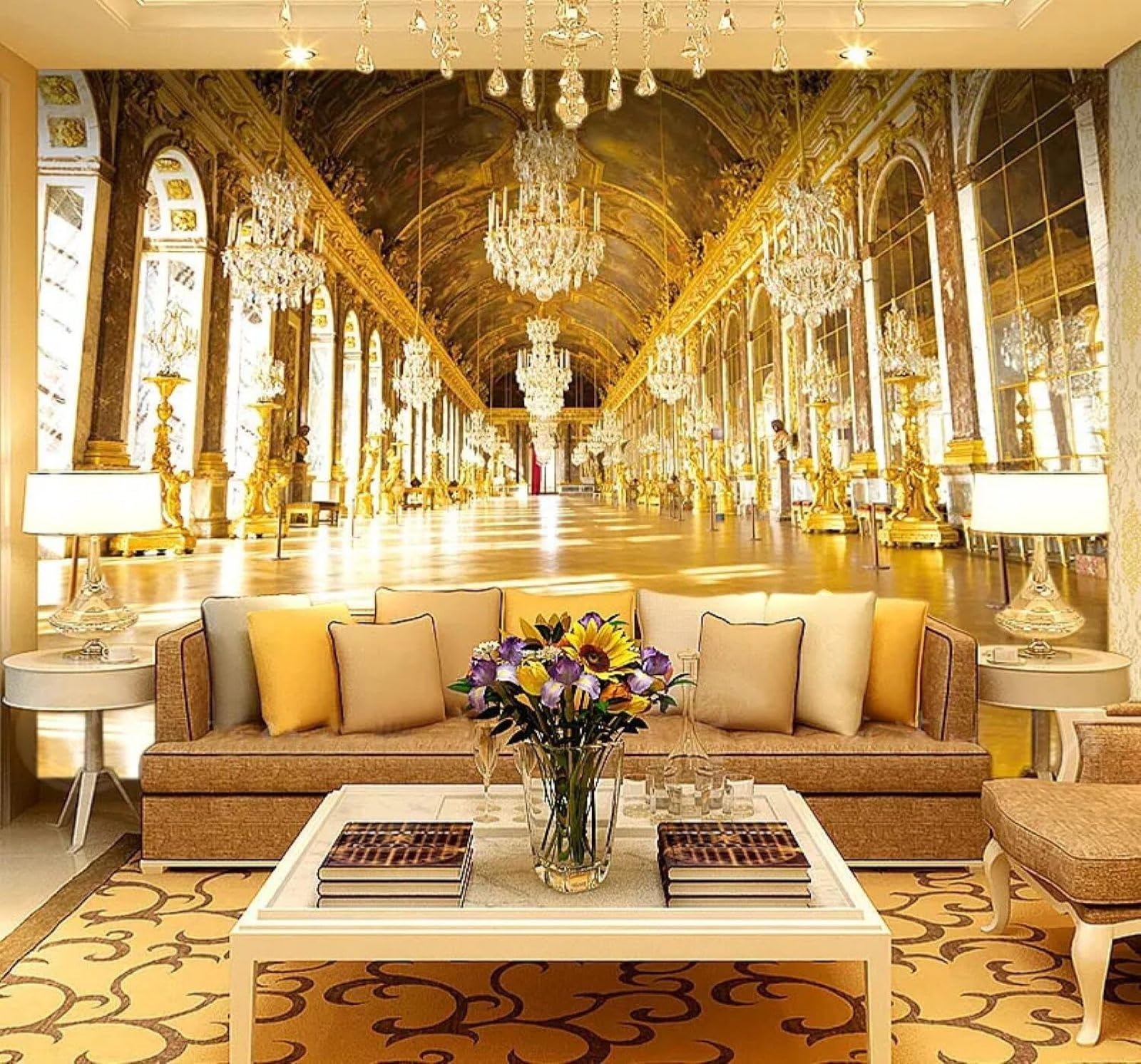 XLMING Luxury Gold Palace Space Style 3D Wallpaper Silky Texture Home Study Office Grey Dining Room Sofa Bedroom Living Room TV Backdrop-430cm×300cm