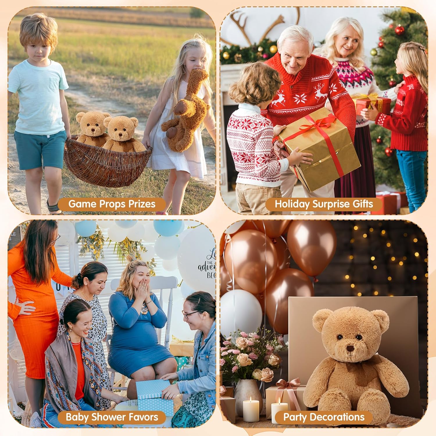 HyDren 2 Pack Bear Stuffed Animals 18 Inch Cuddly Stuffed Bear Plushies with Bow for Birthday Gifts Baby Shower Decors Valentines Party Decors(Light Brown)