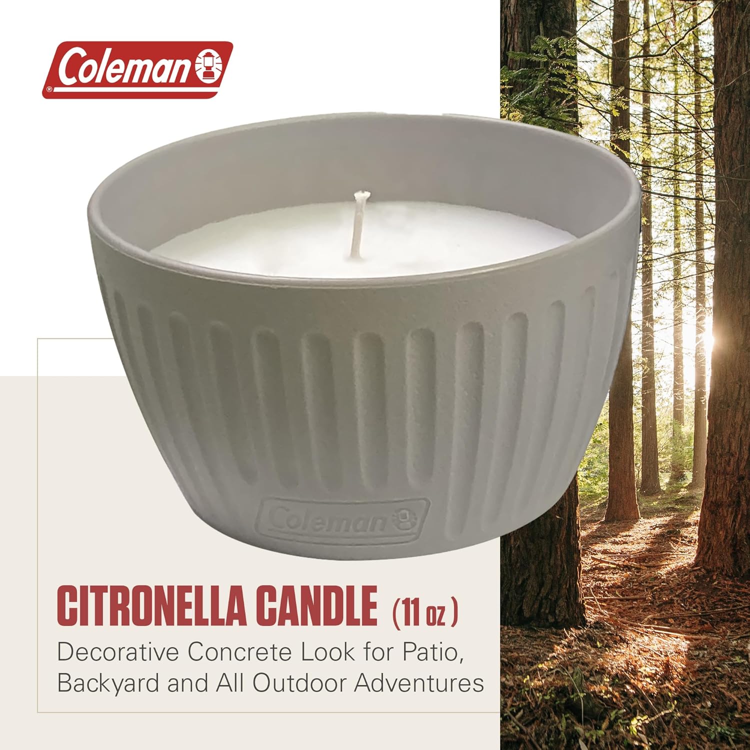 Coleman Outdoor Citronella Candle for Patio and Backyard Use, Ideal for Camping and Outside Relaxation, Up to 25 Hours Burn Time, Grey, 11oz| (Pack of 6)