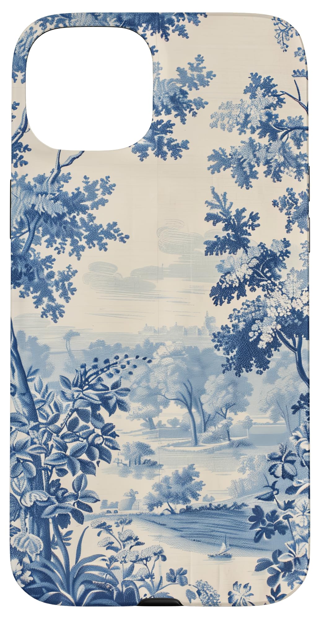French Blue Toile pattern Pastoral scene Vintage Case for iPhone 15 Plus