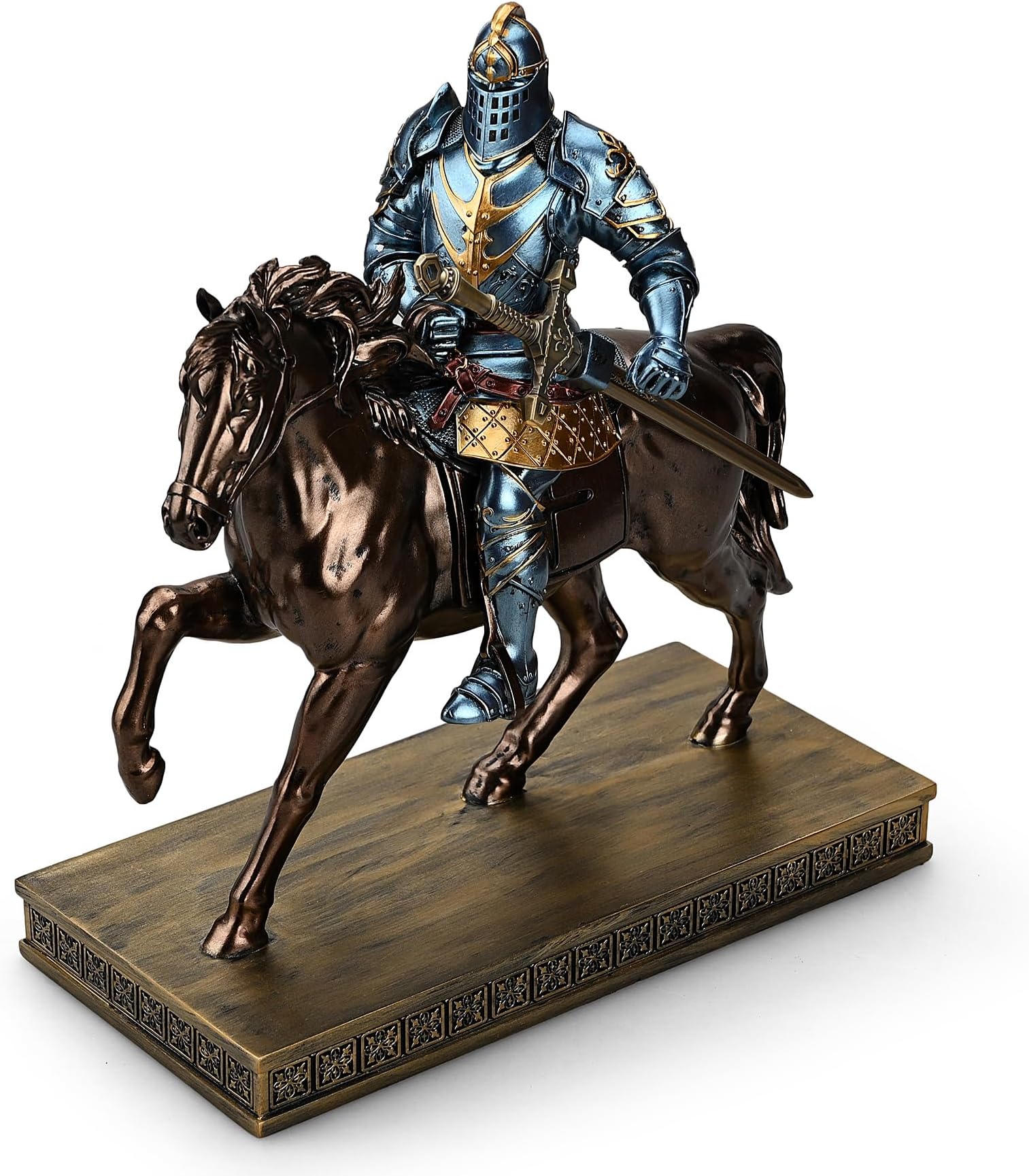 HDMbigmi King's Guard Cavalry Warrior Leader Swordsman Armor Knight Statue Ornament as Gift for Office and Home (Blue)