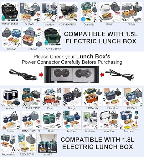 Miniatura 2 de Fiambrera eléctrica de 80 W, cable de alimentación de 12/24/110 V, calentador de alimentos portátil solo para 4 tomas, coche/camión/hogar, cable de