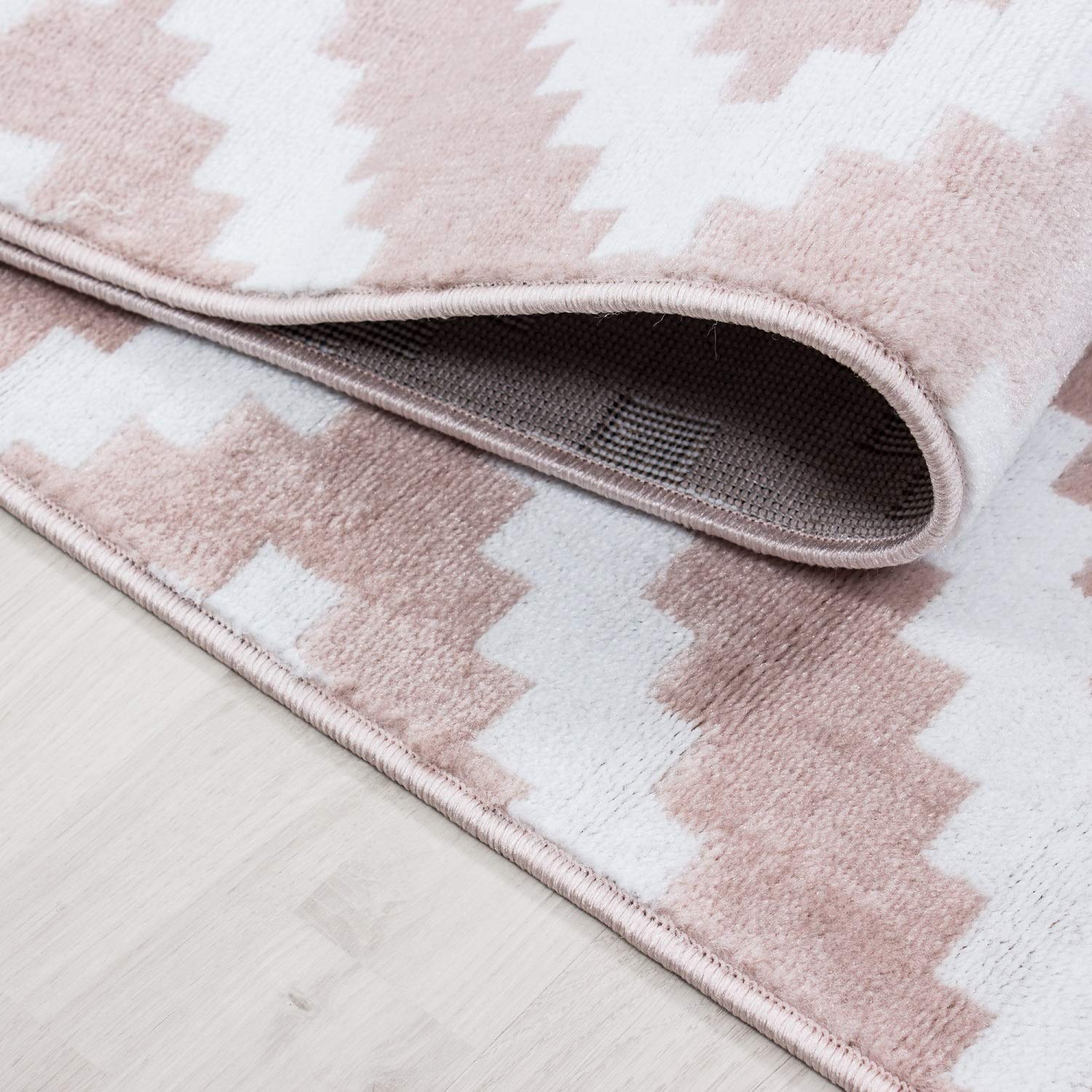 HomebyHome Tapis 160x230 cm Rose Poils Courts Motif Losanges Moderne pour Salon Chambre Cuisine Couloir Salle à Manger Chambre Enfant Doux