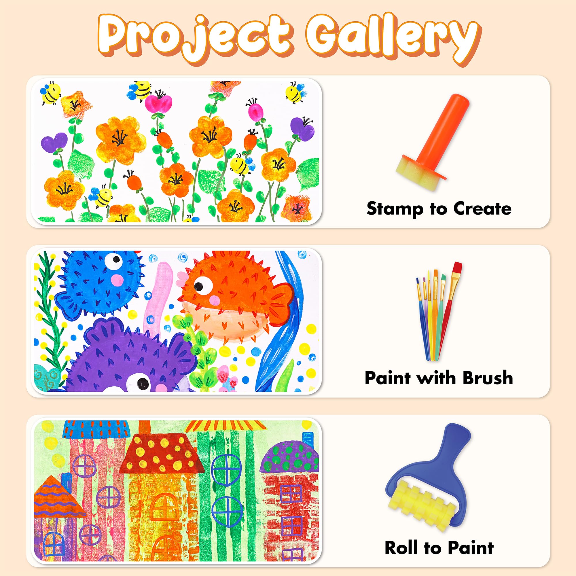 BLOT Pintura de Dedos para Niños Pequeños, Set de Pinturas de Dedos Lavables para Niños, 12 Colores (36ml cada uno), Incluye 7 Herramientas de Esponja, 6 Pinceles, Paleta y Cubo, A partir de 3 años