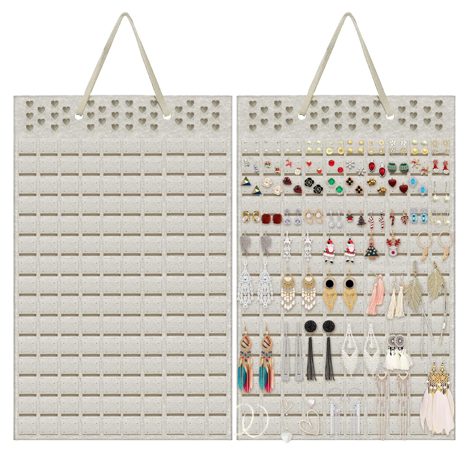 2 Stück Ohrringhalter Organizer, Ohrring Organisator, zum Aufhängen Hält Bis zu 300 Paar, Wandmontage Schmuck Organizer, Ohrringhalter mit 150 Filzen, für die Aufbewahrung von Ohrringen, Off White