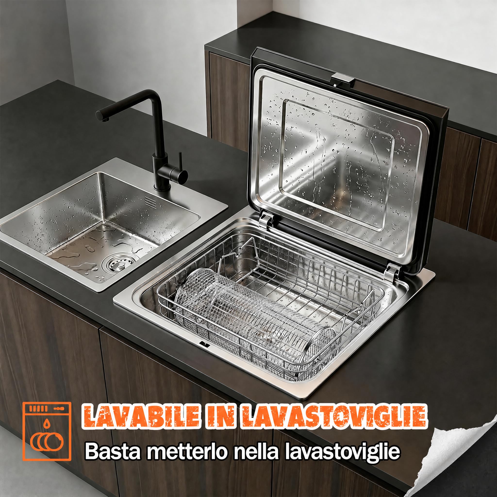 2-in-1 Cestello Barbecue Rotolabile Rotante, Acciaio Inossidabile 304 con Doppi Manici Rimovibili, Accessori per Verdure Gamberetti, Idea Regalo Uomo Papà Marito Compleanno Papà Marito Compleanno