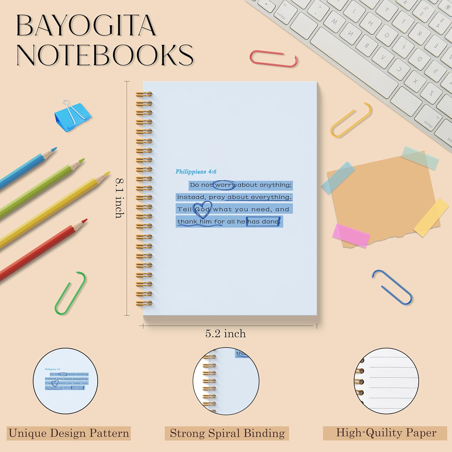 Blue Bible Verse Notebook - Blue Christian Journal, Preppy Christian Spiral Notebooks, Blue Prayer Bible School Supplies Notebooks, Preppy Christian Gifts, Coworker Gifts, 5.5x8.3 Inches - Image 2