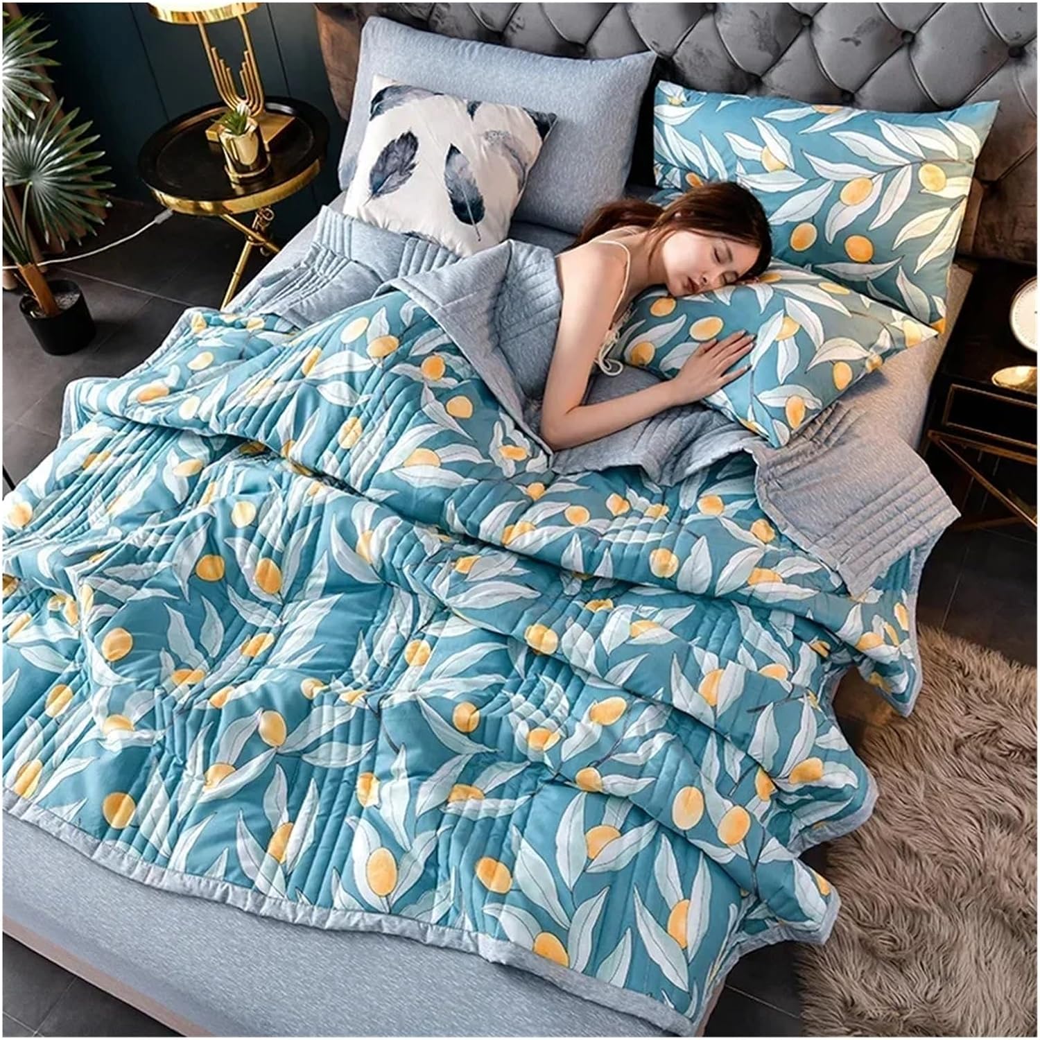 Quilted Spring Summer Quilt Soft Lightweight Duvet Queen Breathable Blankets Washable Double Quilts(Color-07,100x150cm)