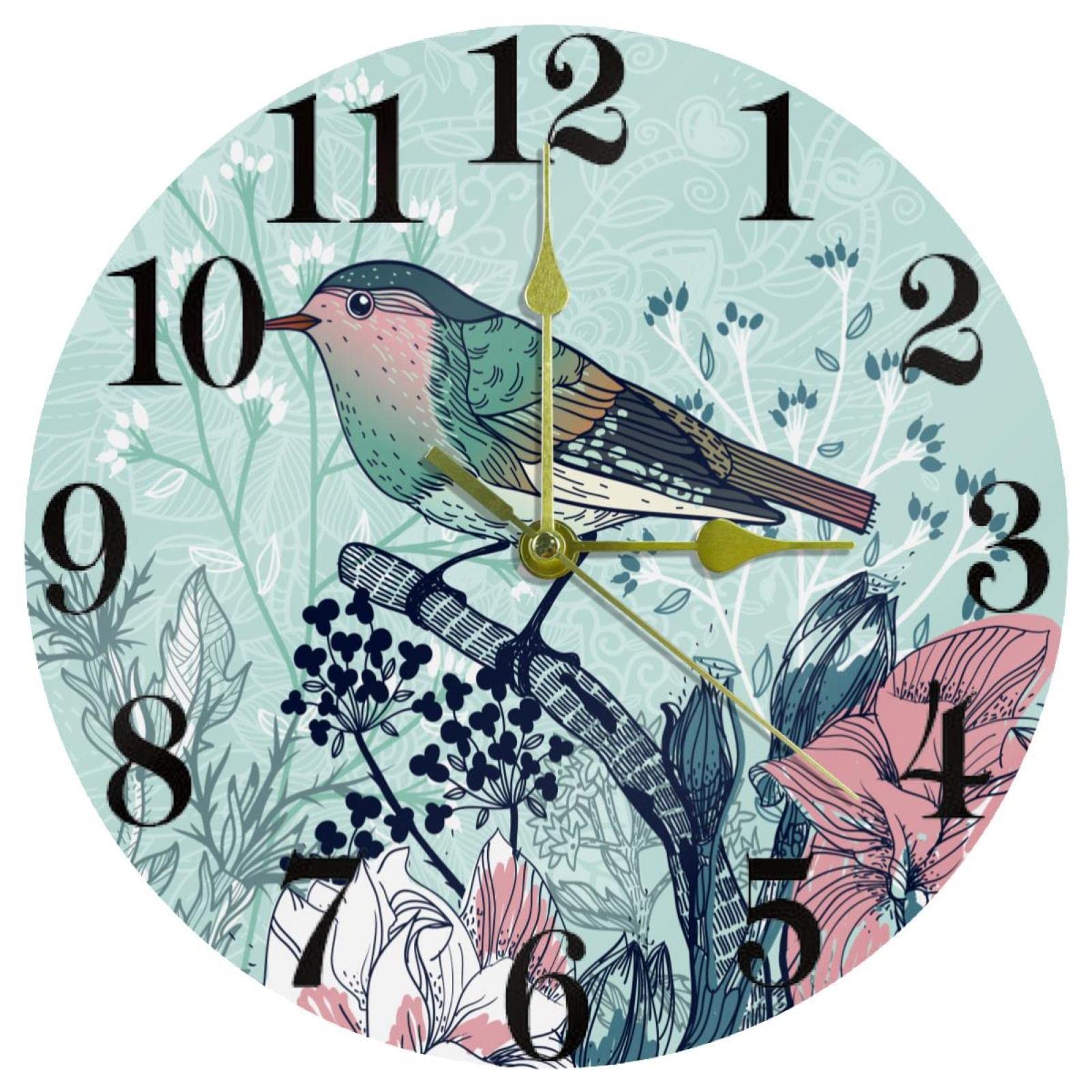 Horloge murale bleue à quartz silencieuse de 25,4 cm ronde pour salon et bureau