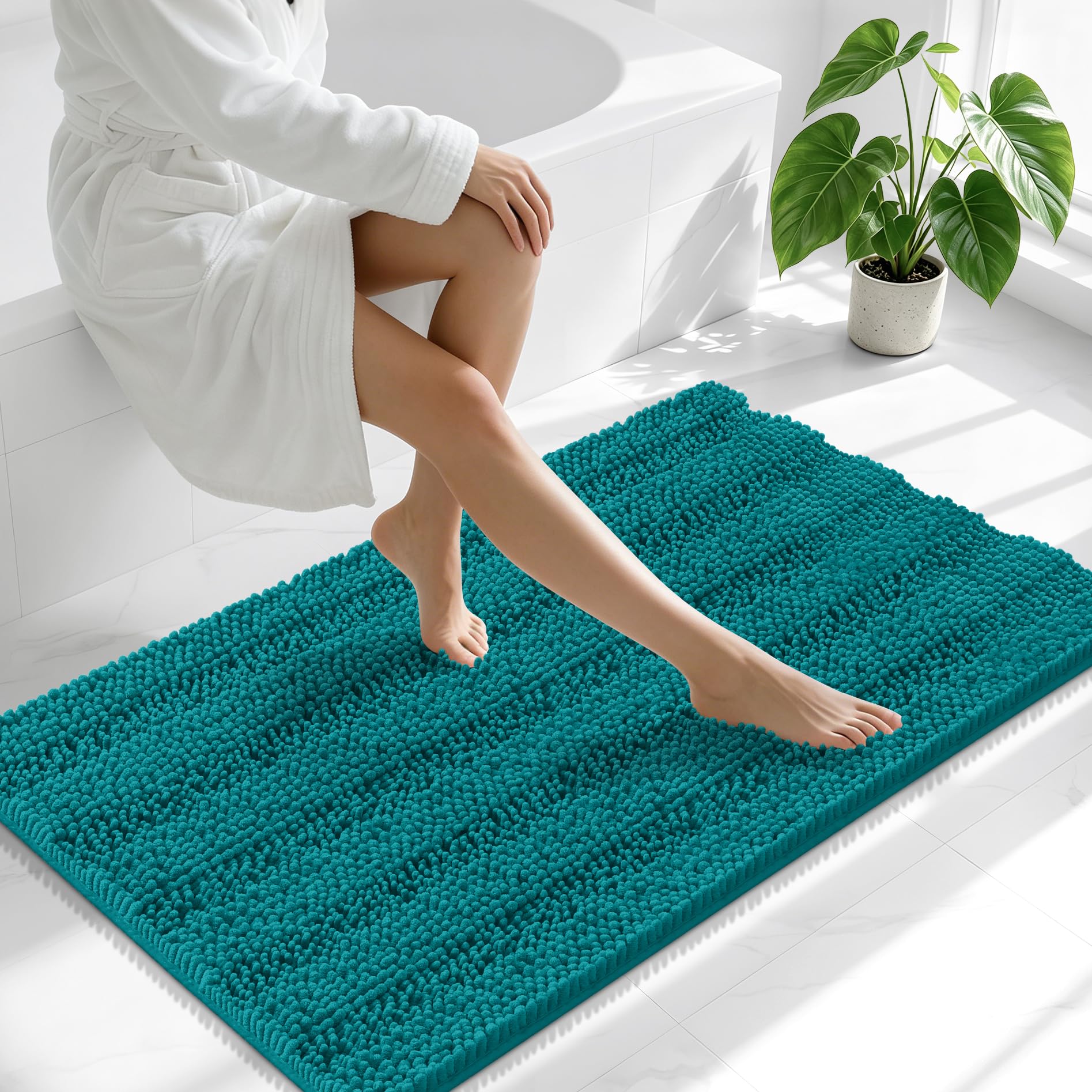 Smiry Thick Chenille Bathroom Runner Rugs 44x24, Soft Bath Mat, Deep Lake