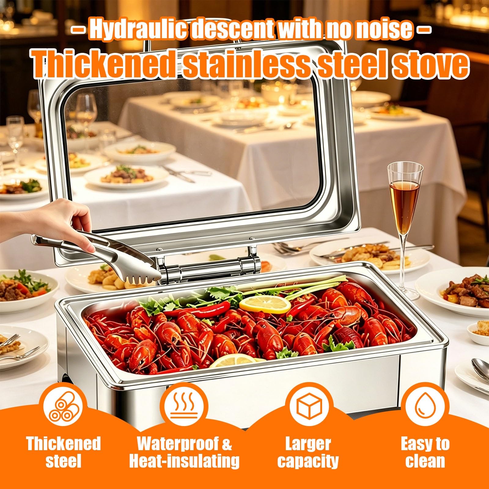 9L Chafing Dish, Elektrischer Buffetserver mit Temperaturregelung und Roll-Top, Perfect für Hochzeiten, Catering und große Events, Hält Speisen warm und einladend den ganzen Tag(Touch Temp Control)