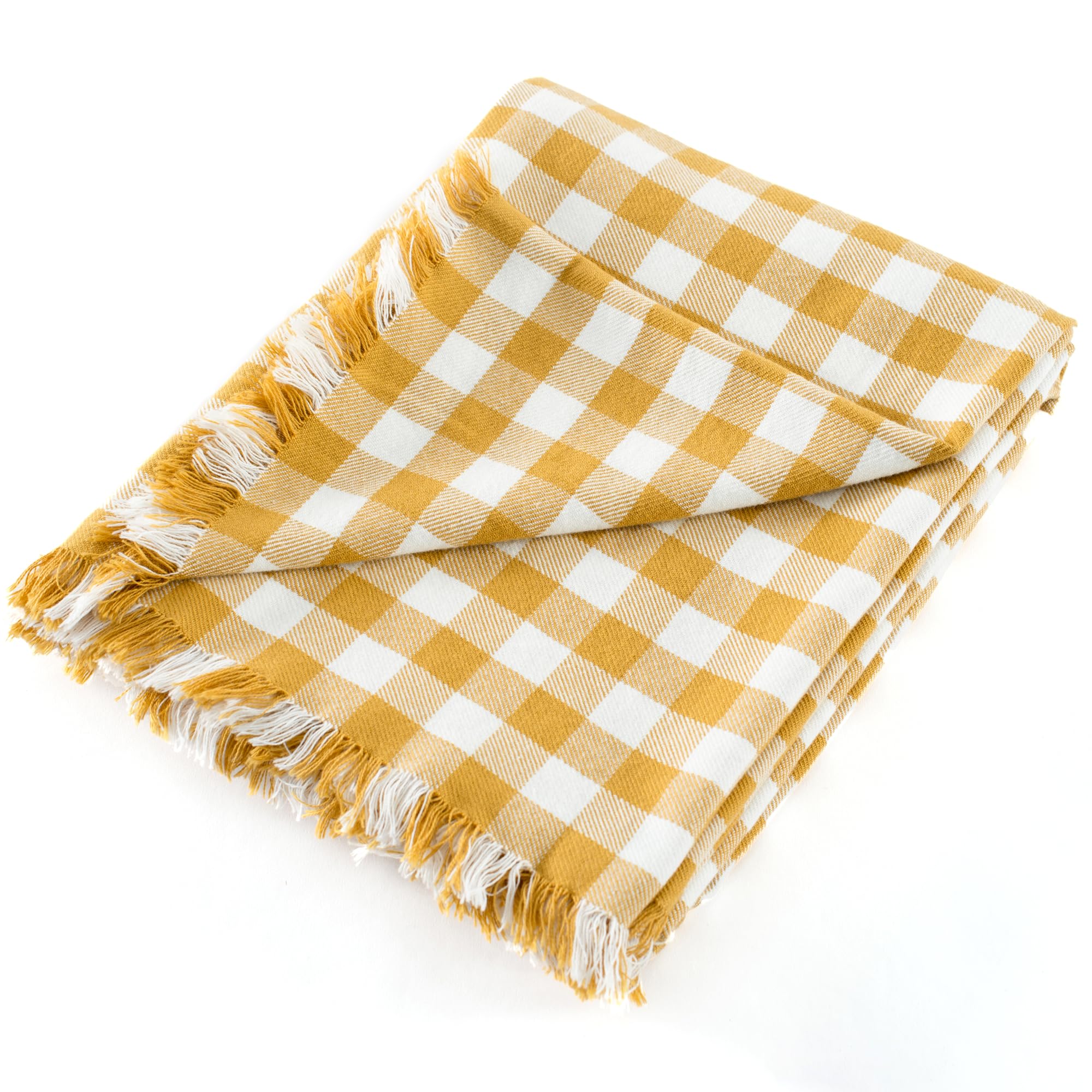 Photo 1 of CloudDwelling 100% Cotton Throw Blanket Plaid Soft Lightweight Cozy Farmhouse Tassels Summer Thin Breathable Throws for Couch Sofa Bed (60" × 80" Yellow)