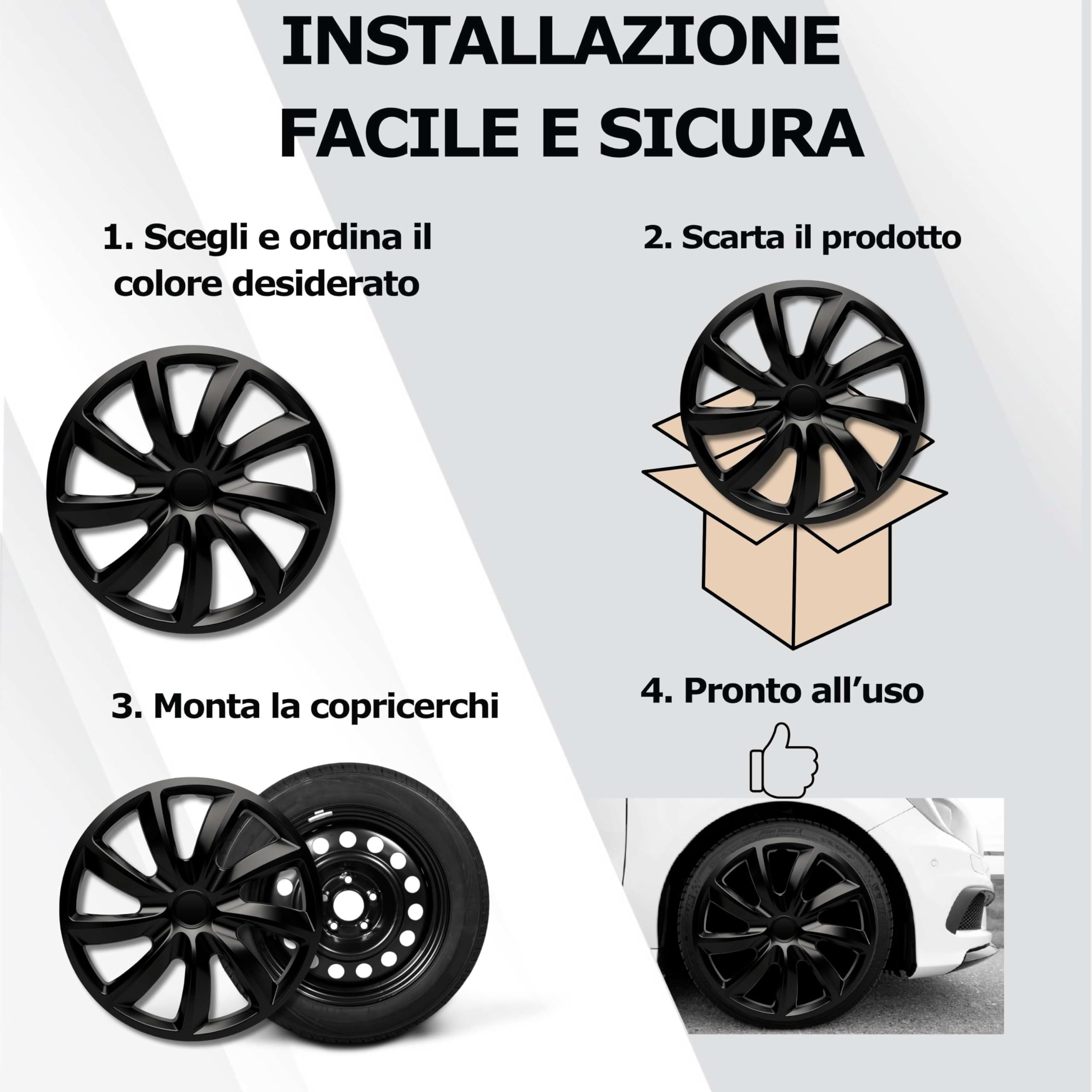 Copricerchioni 16 Pollici Neri – Set di 4 Coppe Ruota Universali per Cerchioni in Acciaio | Kuglo