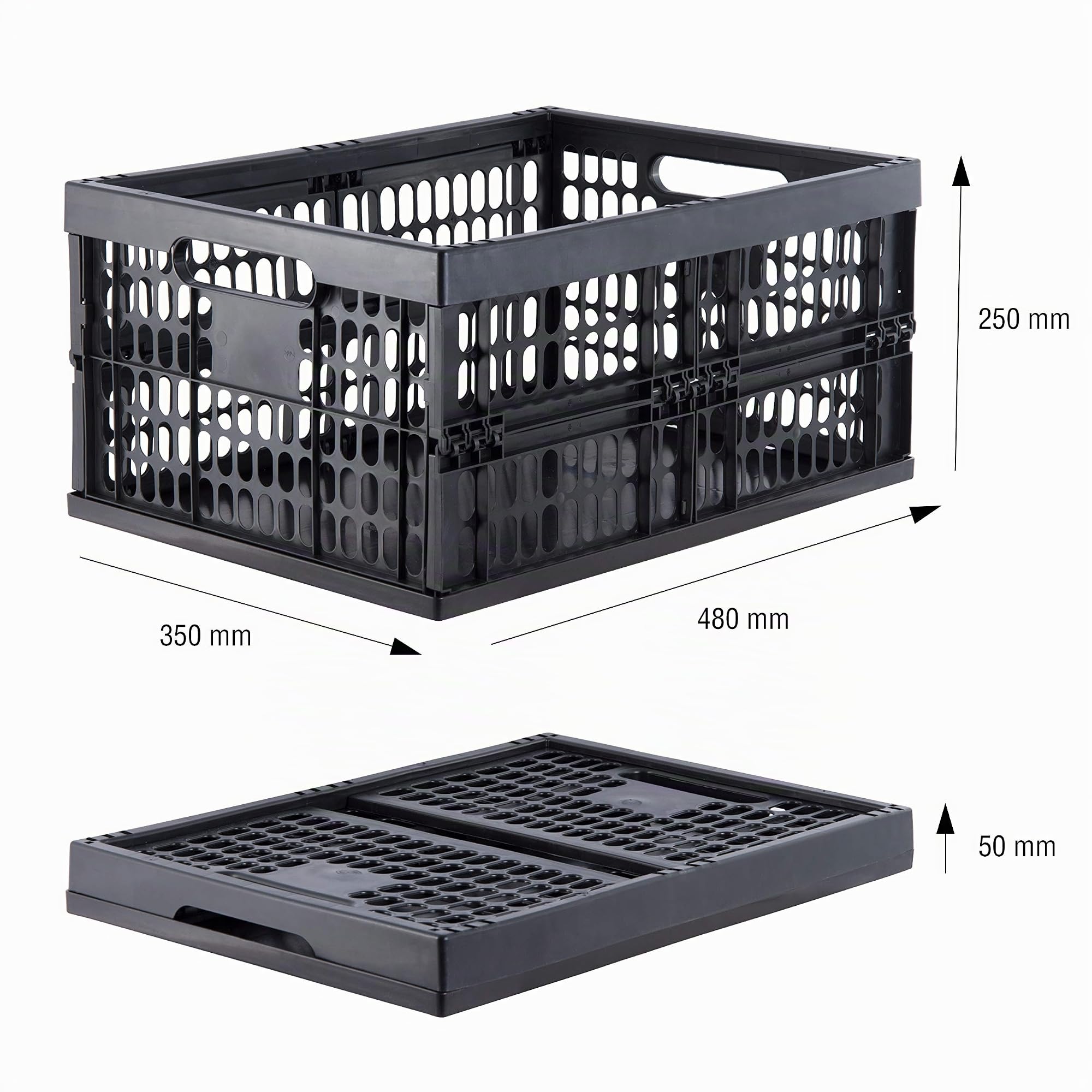 Grizzly Klappbox 4 er Set - faltbar aus Kunststoff - Einkaufskiste klappbar und stapelbar 32L schwarz