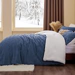 BEDELITE Fluffy Queen Comforter Set - Super Soft Sherpa Navy Blue Comforter for Queen Size Bed, Luxury Warm Bedding Set for Winter, Fuzzy Bed Set 3 Pieces (1 Comforter, 2 Pillowcases)