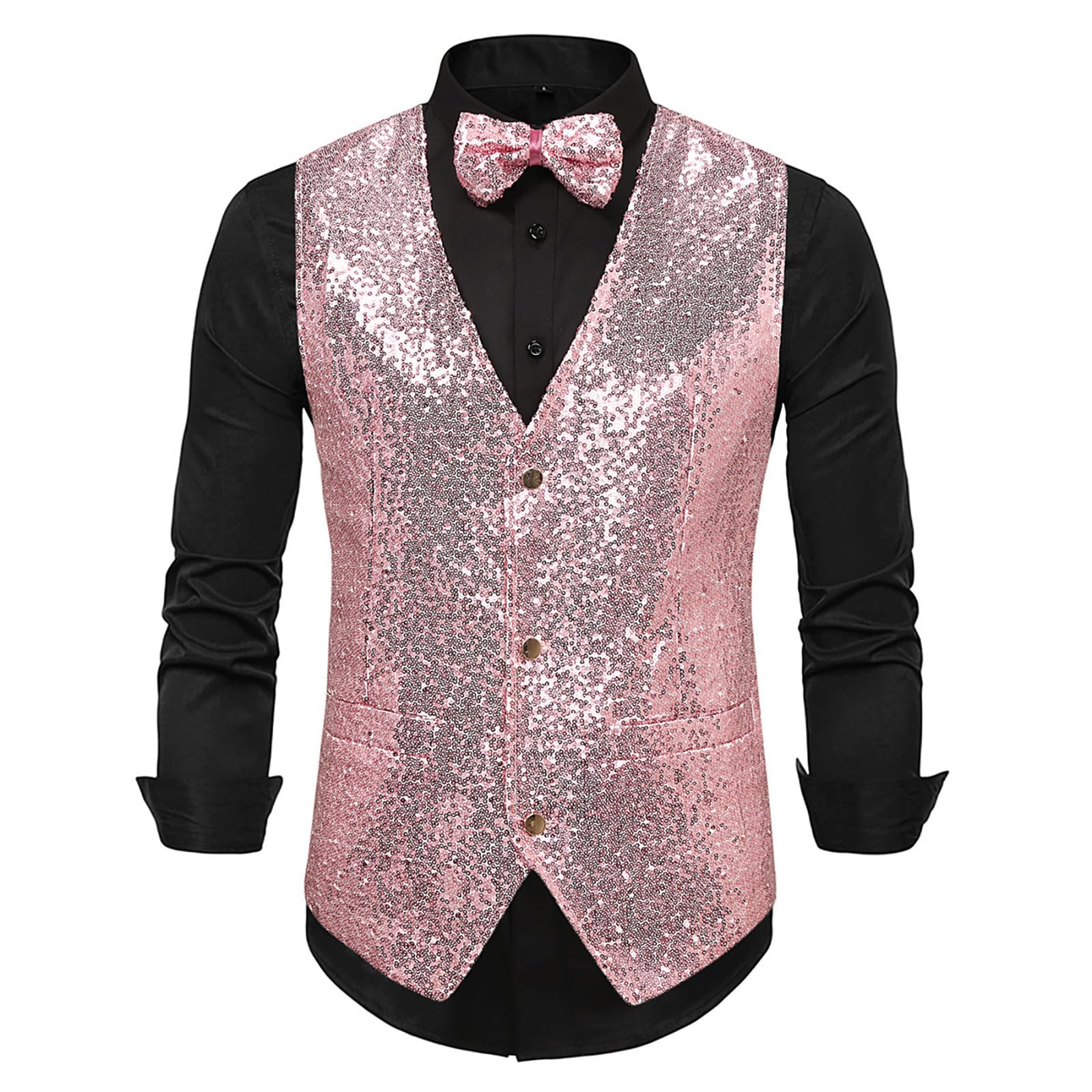 Men's Sparkly Sequin Waistcoat Set with Bow Tie, Ideal for Stage Shows, Hosting & Studio Photography, Sizes S, M, L, XL, XXL, XXXL