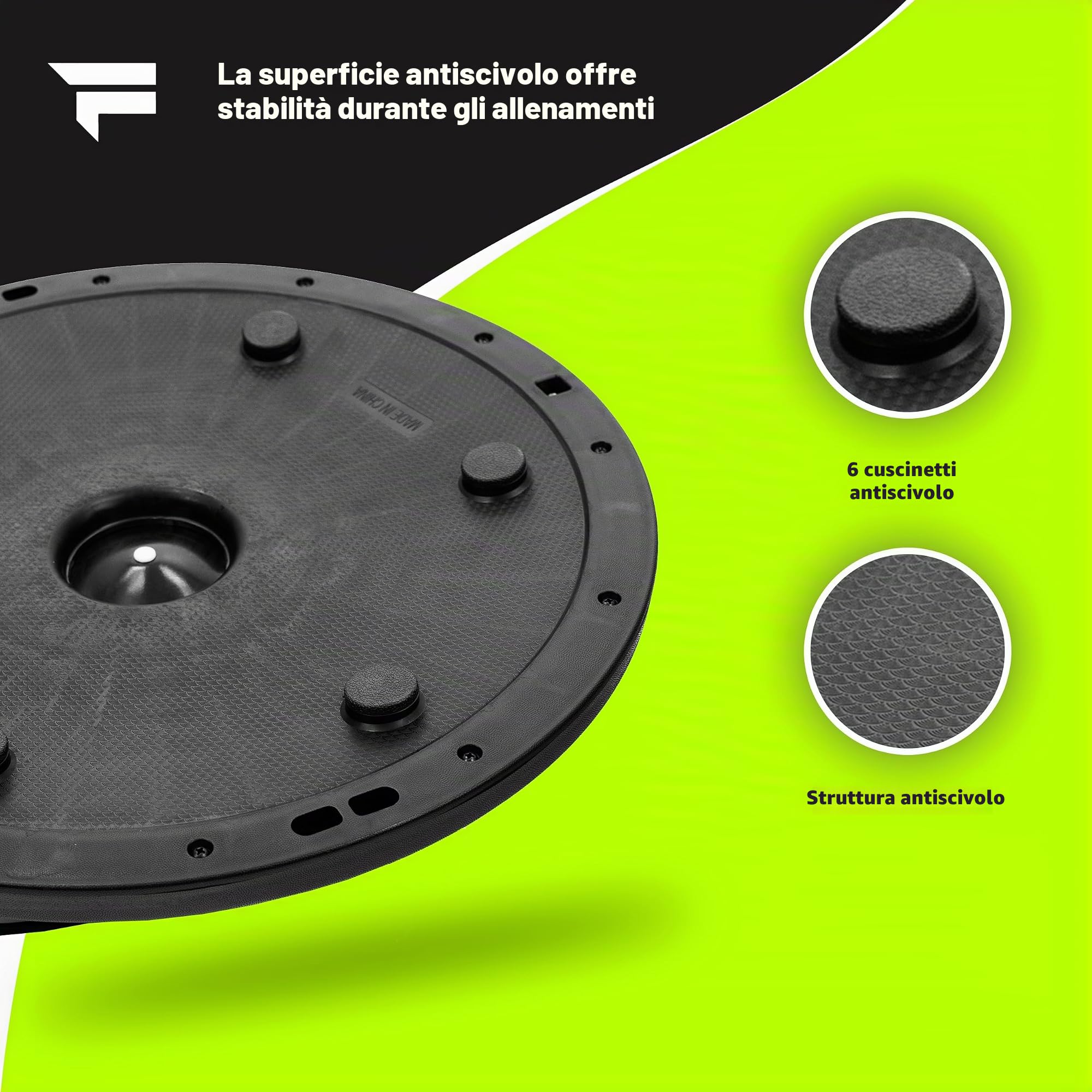 FIZYO Balance Trainer Mezza Sfera Ø 58 cm – Palla da Equilibrio Antiscivolo con Bande di Resistenza & Pompa per Allenamento Core, Yoga, Pilates, Fitness, Fisioterapia & Riabilitazione (Nero)