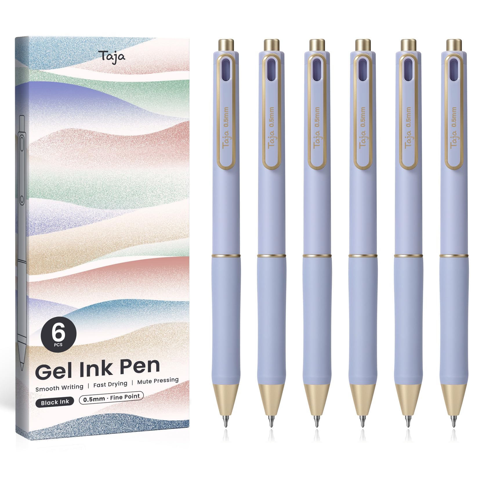 Taja Gel Pens, 6 Pcs Black Ink Rollerball Pens, 0.5mm Fine Point | Smooth Writing for Journaling - main product image