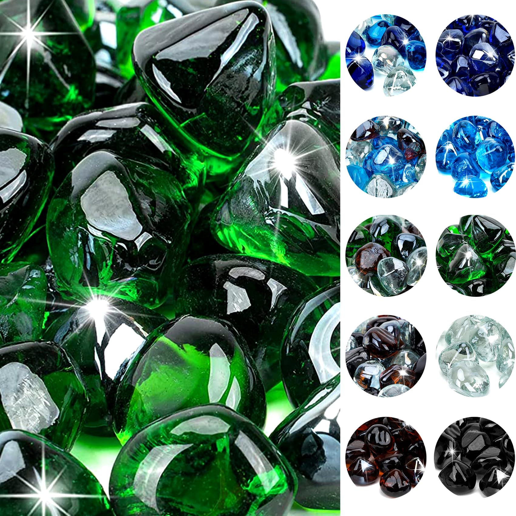 Onlyfire 10 lbs Fire Glass Diamonds 1 Inch, Reflective Fire Pit Glass Rocks