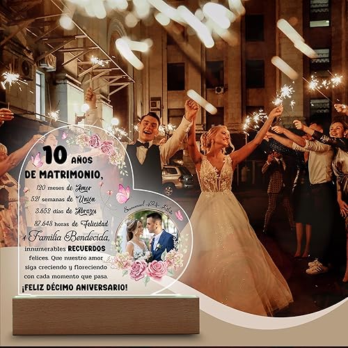 Miniatura 7 de Decoraciones para aniversario de bodas, 10 años, lampara personalizada con foto, regalos de Navidad baratos, regalos de aniversario de boda de 10