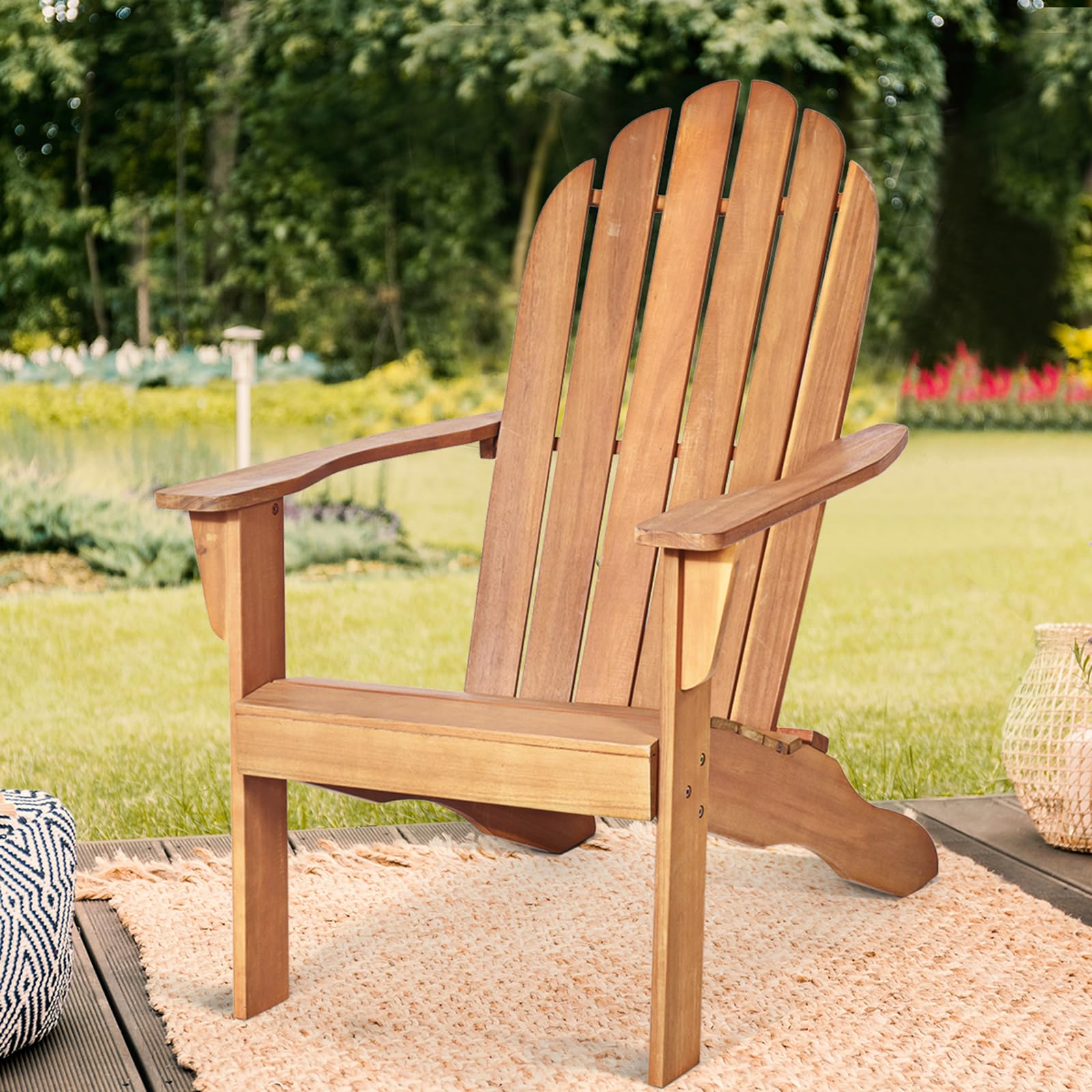 FANTASK Adirondack Chaise de Jardin en Bois d'acacia Charge Max. 160 kg Noir 69 x 88 x 103 cm