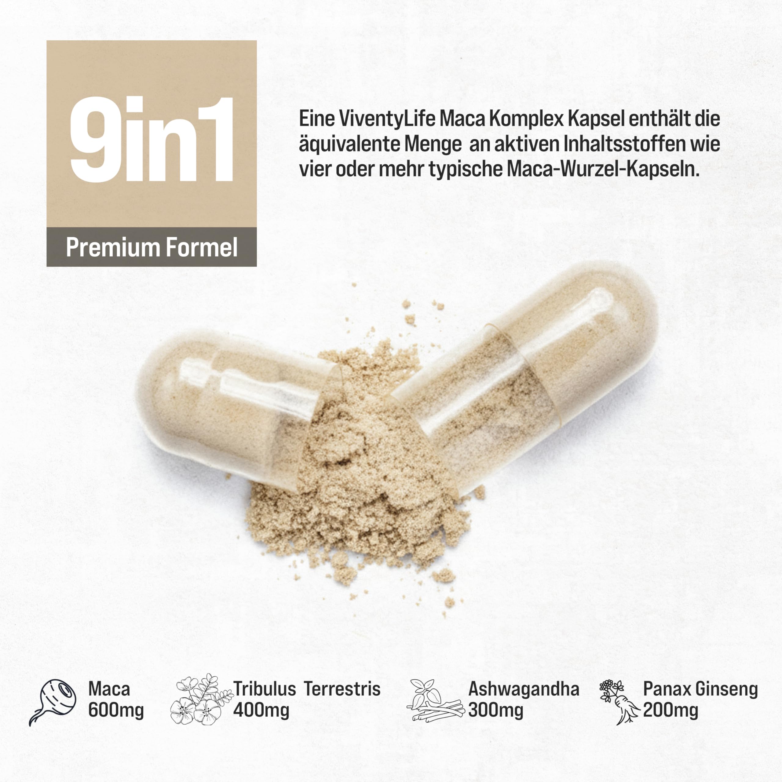 Active Men Maca Komplex für Männer TESTOSTERONSPIEGELS¹ Kapseln mit Ashwagandha, Tribulus, Ginseng, Zink, L-Arginin, Vitamin D & E, 8 Aktive Inhaltsstoffe, 120 Vegan Kapseln