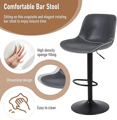 Miniatura 4 de Taburetes de bar, taburetes de bar giratorios de altura de mostrador con respaldo, sillas de bar modernas y ajustables, taburete alto de piel
