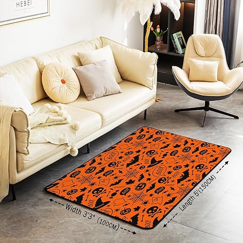 Miniatura 3 de jejeloiu Alfombra con temática de Halloween para niños, 5 x 7 pies, farol de calabaza, para sala de estar, dormitorio, diseño de mago de calavera,