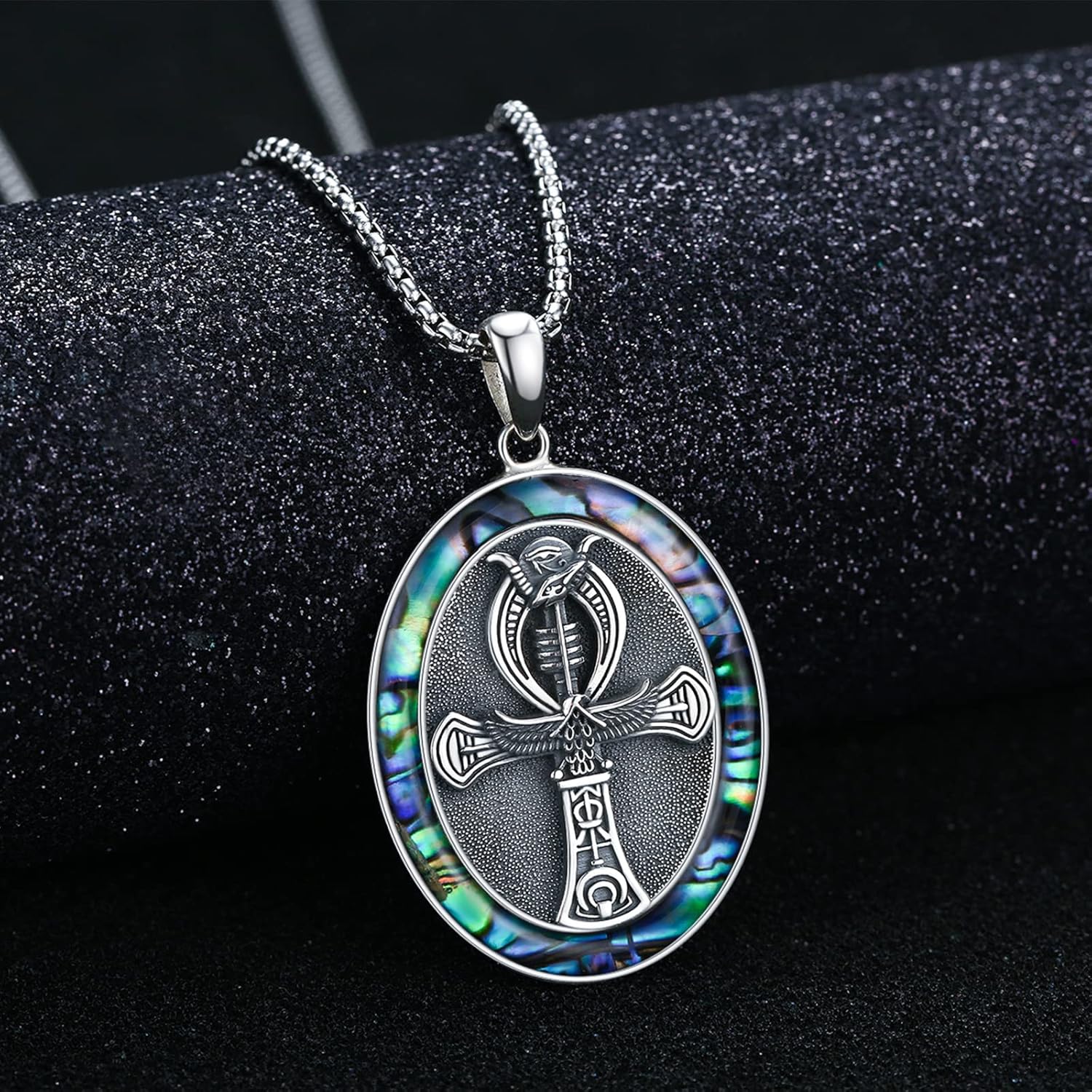 Miniatura 3 de Collar Ankh de plata de ley con dije de cruz de Horus Ankh, ojo egipcio antiguo Horus símbolo de protección, Plata esterlina, plata de ley