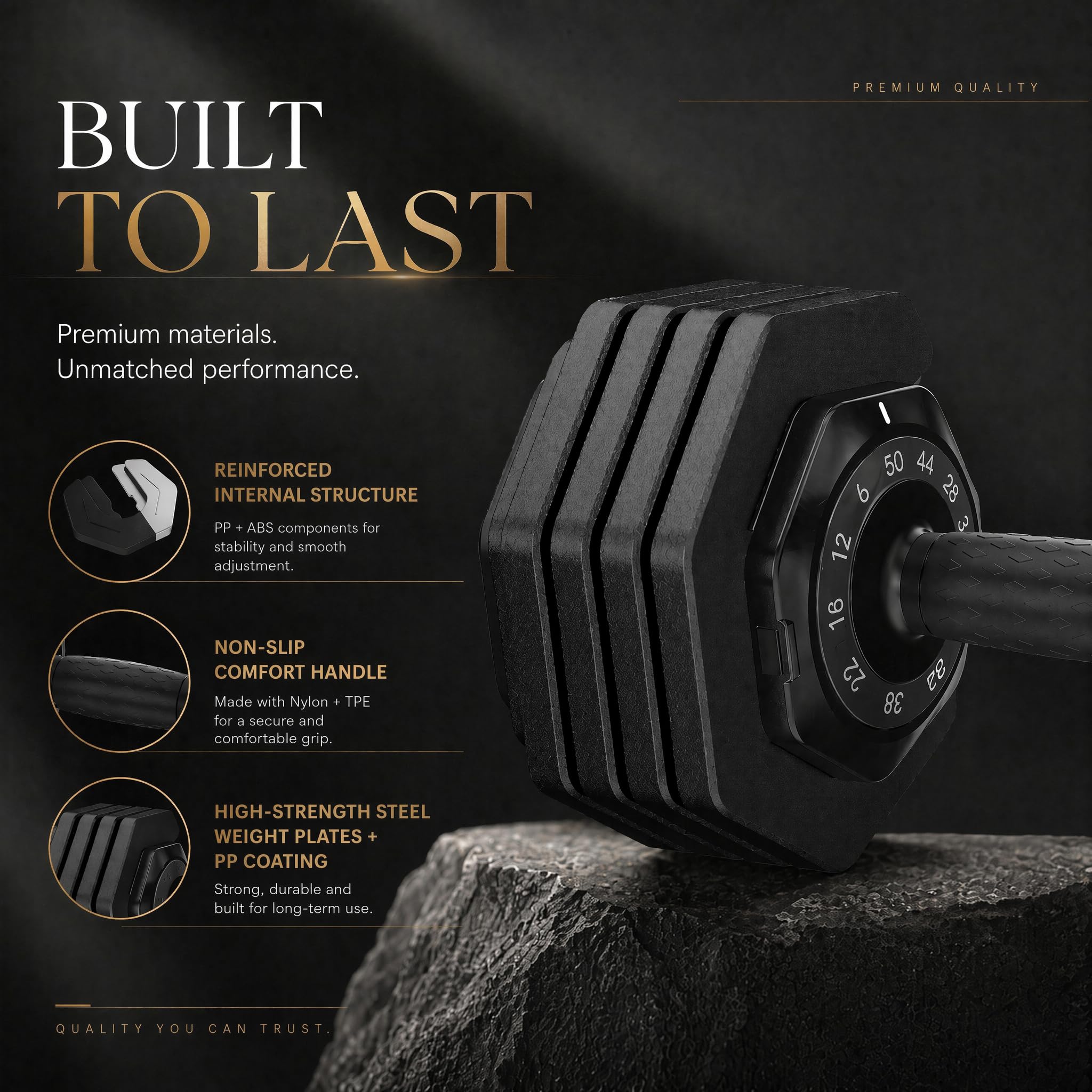 Adjustable Dumbbell 25LB Pair Dial Quick Change Anti-Roll | 25LB pair (5-30lbs total). 10-in-1 dial system, octagonal anti-roll, auto-lock. Storage stand, non-slip grip. Home gym.