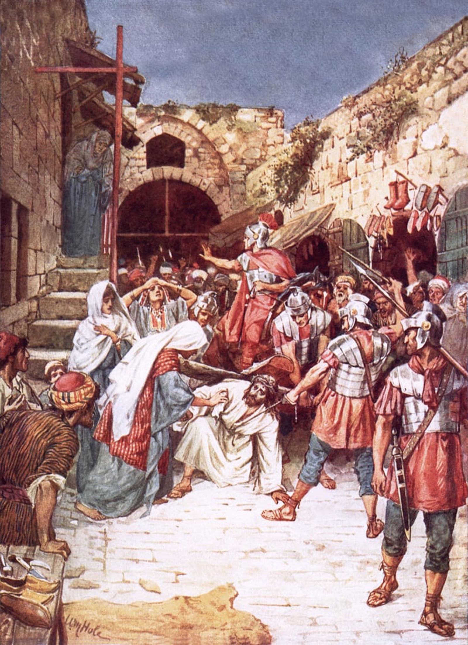 POSTERIIk Famous Modern Artwork Art Mural Jesus Sinking Under the Weight of His Cross by William Brassey Hole Oil Paintings Pictures for Home Decor 60x90cm