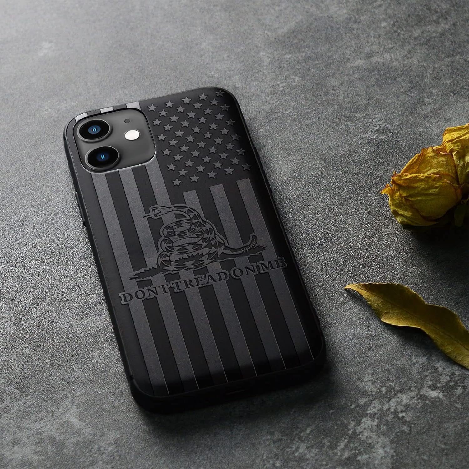 Carveit Wood Case for iPhone 11 Case [Natural Wood & Black Soft TPU] Shockproof Protective Cover Unique Wooden Phone Protector Compatible with iPhone 11 (Gadsden Flag-Blackwood)