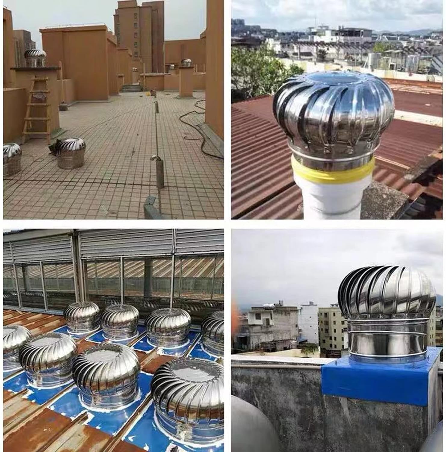 Acciaio Inox Comignolo Cappello - Ventilazione Spinner Anti-Ritorno di Fumo Pioggia Copertura (110mm) per Migliorato Flusso d’Aria & Protezione - Design Rotante