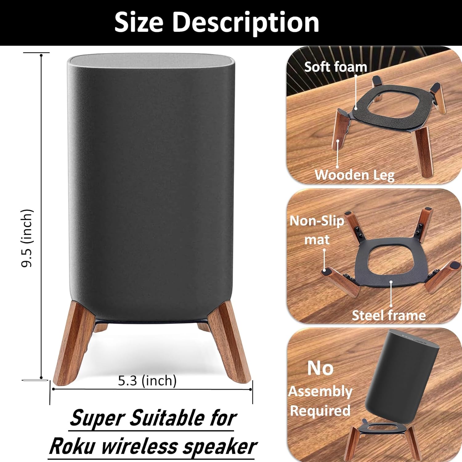 Real Wood Stand for Roku Wireless Speakers,Tripod Holder Accessories Protect Audio for Better Sound,Secure Stable Wooden Mount for roku Speaker (Walnut,2 Packs)