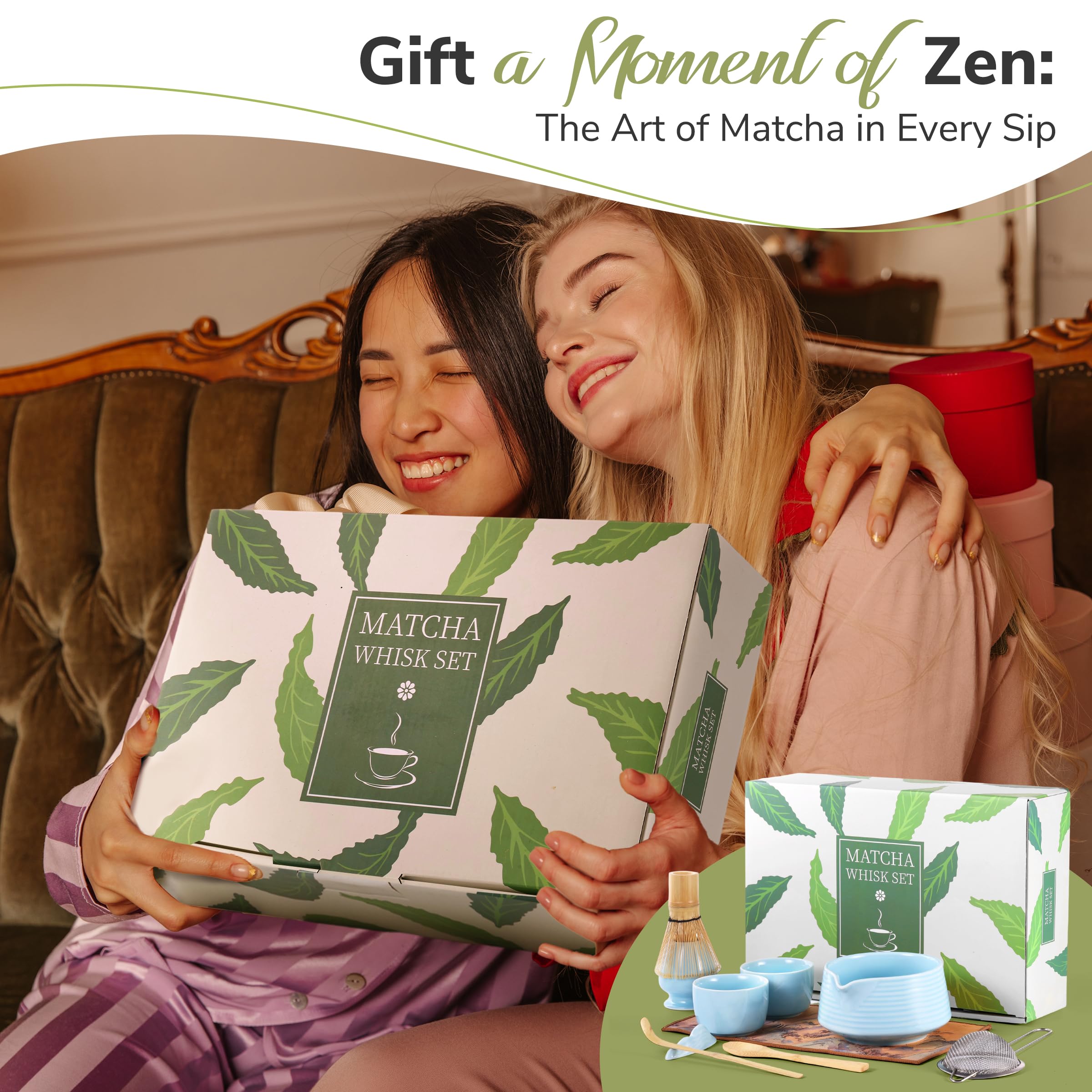 HELPLX - Set di fruste Matcha giapponesi, 10 pezzi, con ciotola, frusta e supporto, 2 tazze da tè, paletta in bambù, cucchiaio, setaccio, poggia paletta e strofinaccio, set da tè matcha blu per