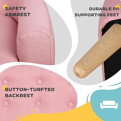 Miniatura 4 de Qaba Sofá para Niños de 2 Asientos, Sofá Sillón para Niños Pequeños, Tela Similar al Lino y Marco de Madera Silla Sofá para Edades 3-7, Asiento de