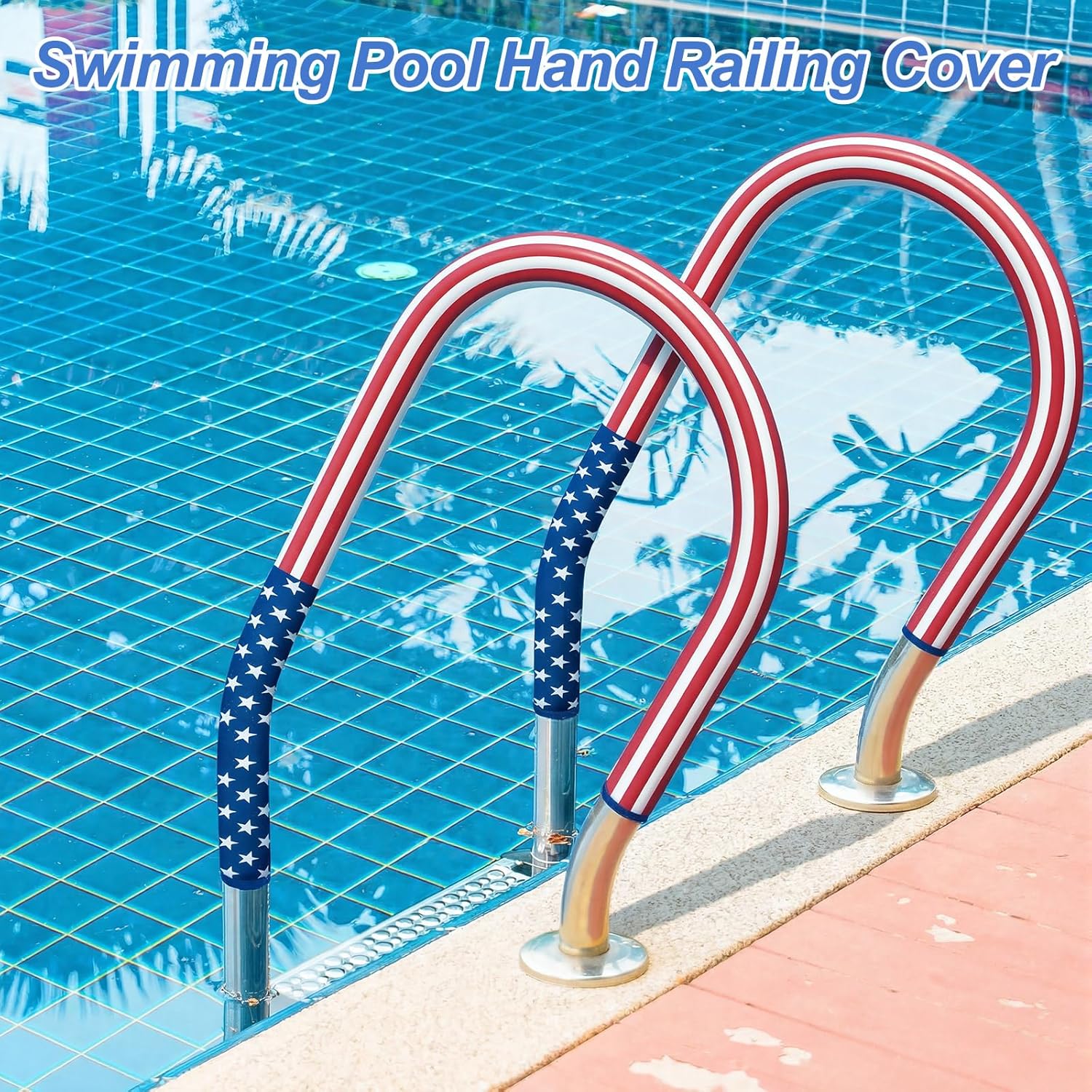 Junkin Pool Handrail Cover 8 ft Swimming Pool Ladder Hand Rail Cover with Zippers Slip Resistant Railing 250th Anniversary Flag 4th of July Patriotic Rail Grip for Inground Swimming Pools