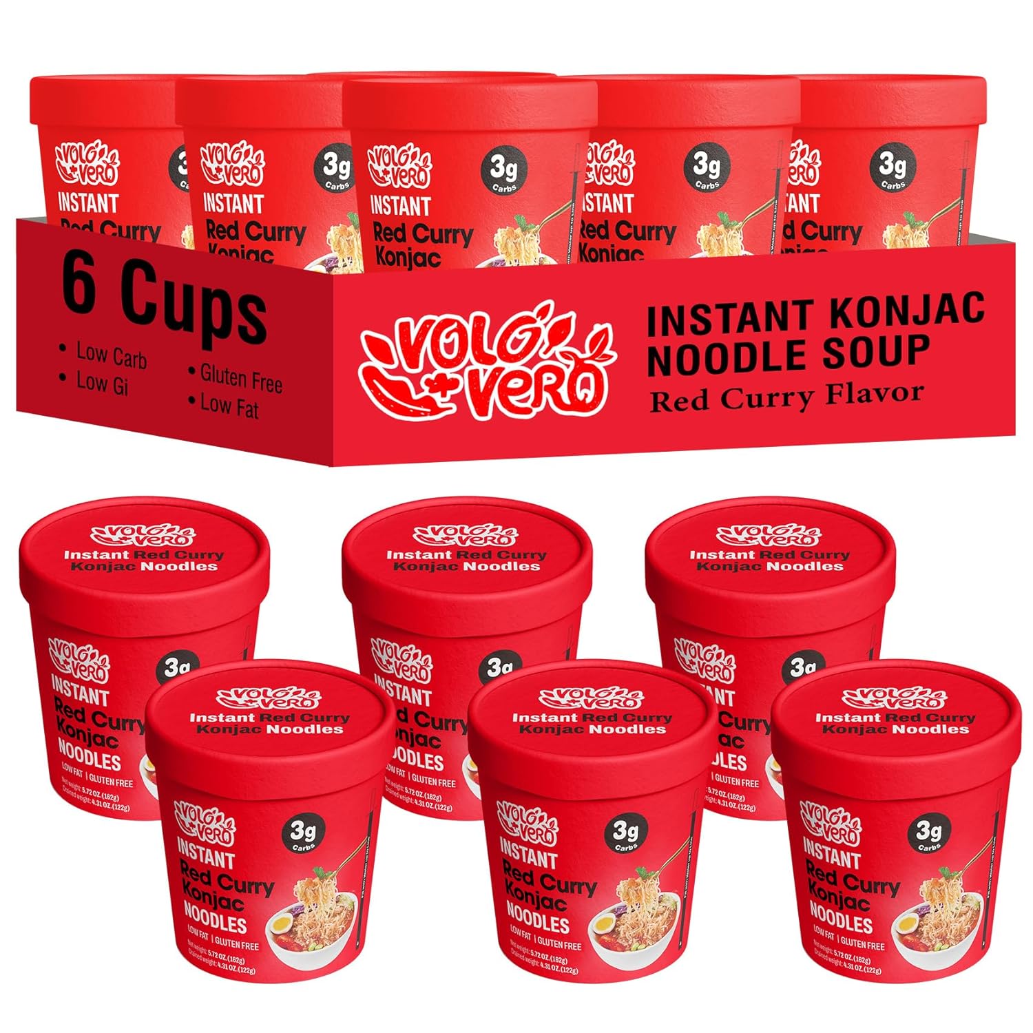 VOLO VERO Konjac Noodles Cup, Konjac Rice, 16 Packs, Vegan, Gluten-Free, Keto, Low Calorie, Low Sugar, Low GI, Low Carb Shirataki Noodle Pasta, Ready to Eat, Healthy Mael, Holiday Gifts