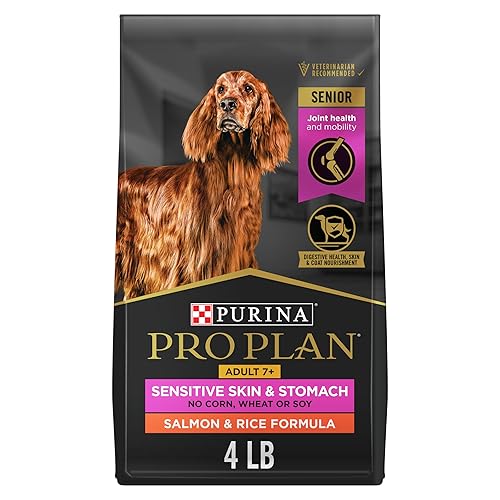 Purina Pro Plan Sensitive Skin and Stomach Dry Dog Food Senior Adult 7 Plus Salmon and Rice Formula - 4 lb. Bag - Salmon & Rice - 4 Pound (Pack of 1)