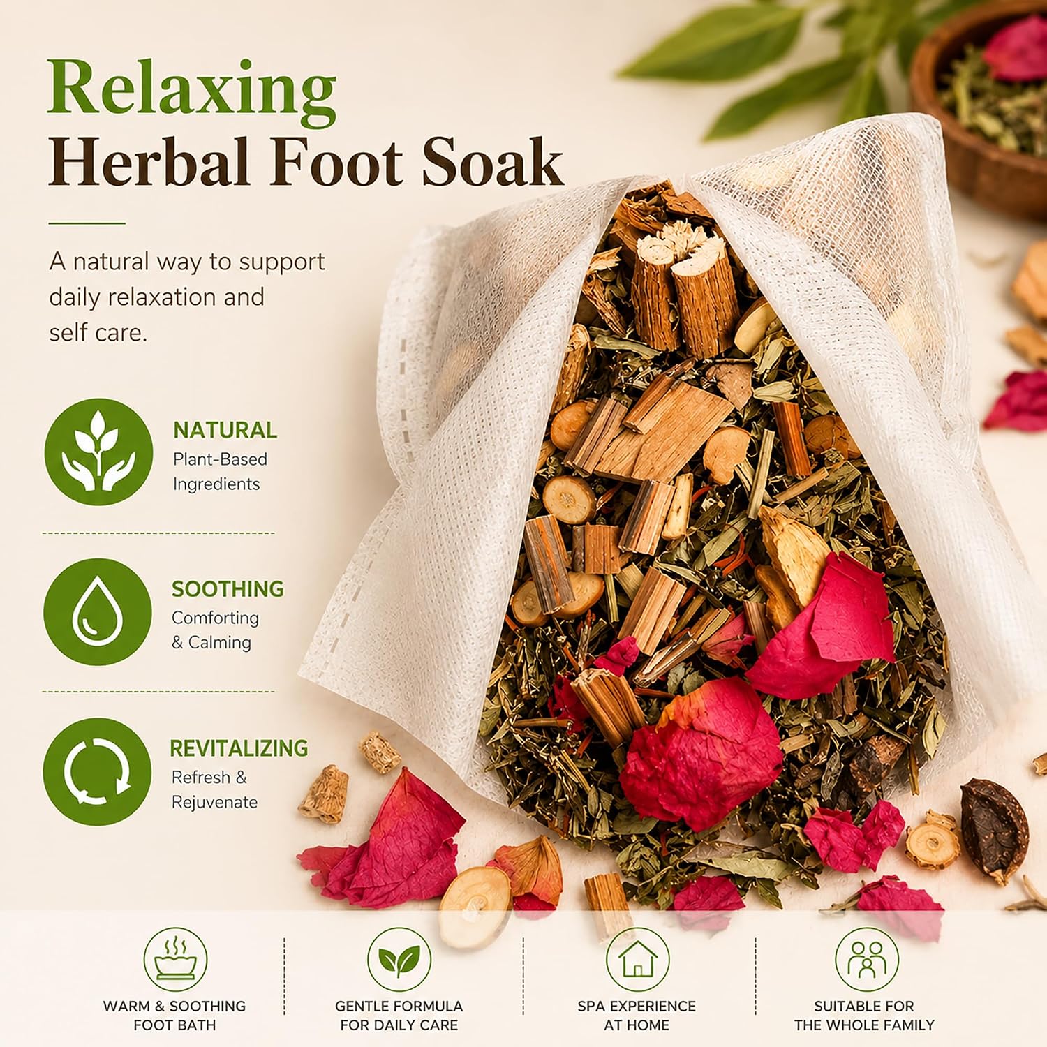 Ginger Chinese Herbal Foot Soak Set – 30 Detox Bags for Dry Feet,Cracked Feet and Lymphatic Drainage泡脚药包