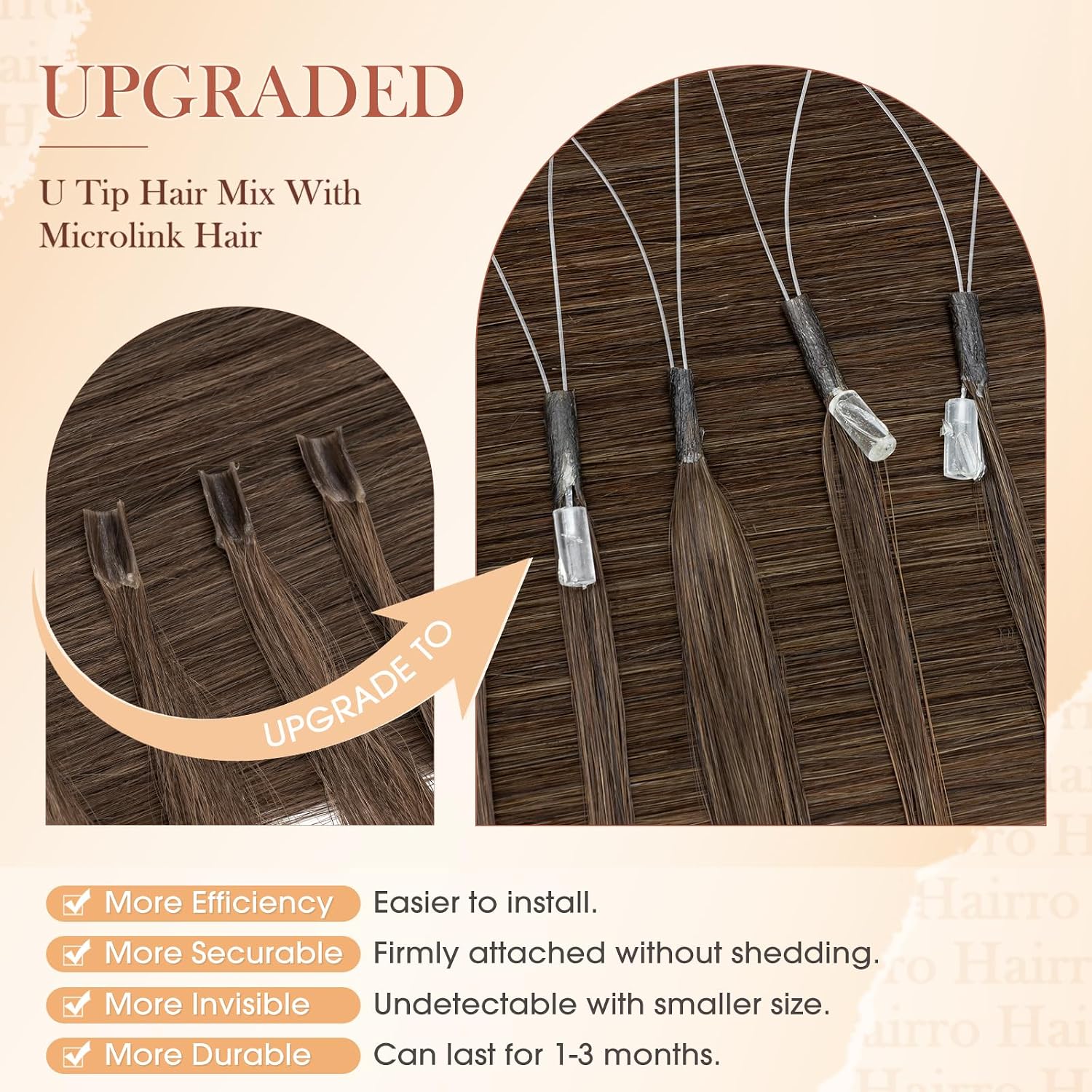 Hairro U Tip Hair Extensions Human Hair With Microlink Micro Loop Pre Bonded Hot Fusion Keratin Nail Tipped Real Hair Utips Hairpieces For Women 14 inch 50g 50 Strands #2Y Dark Brown