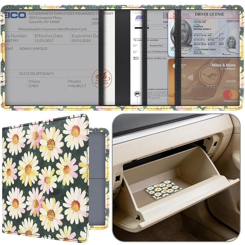 Organizador de Documentos Automotivos para Porta-Luvas Miunice com Fechamento Magnético S-Floral