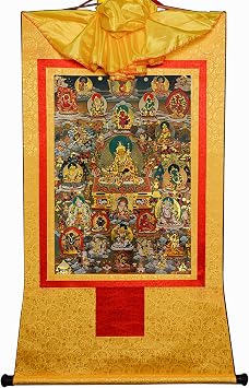 buddha tapestry, Tibetan thangka,thangka painting,buddhist tapestry,Guru-Saint Padmasambhava and 23 Jambhalas,Gods of Wealth, Tibetan Thangka Painting Art,Buddhist Thangka Brocade,Buddha Tapestry with