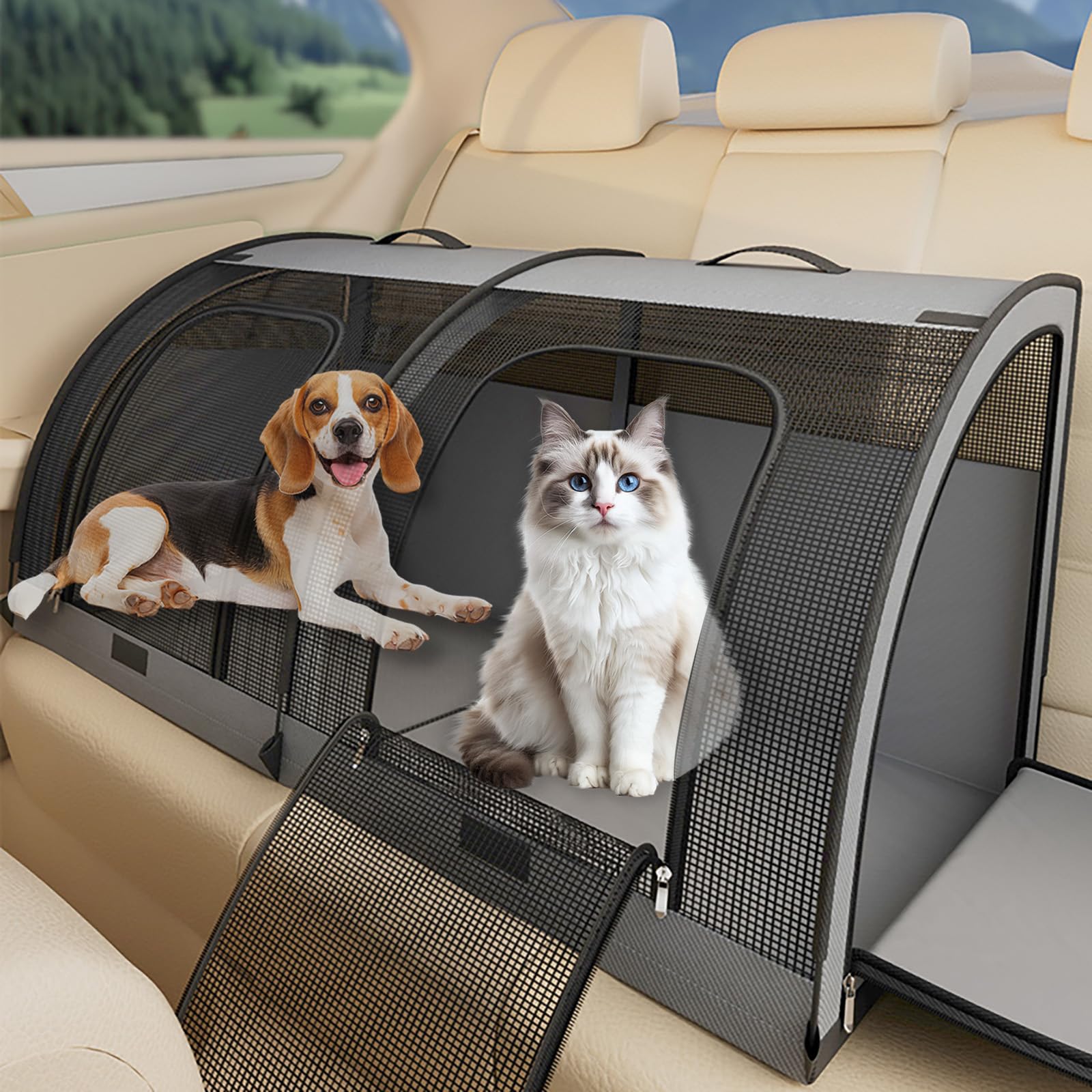 Seggiolino auto piatto per 2 gatti o cani di piccola taglia, impermeabile per la schiena, trasportino per gatti lavabile per picnic, viaggi, turismo 100 x 50 x 50 cm