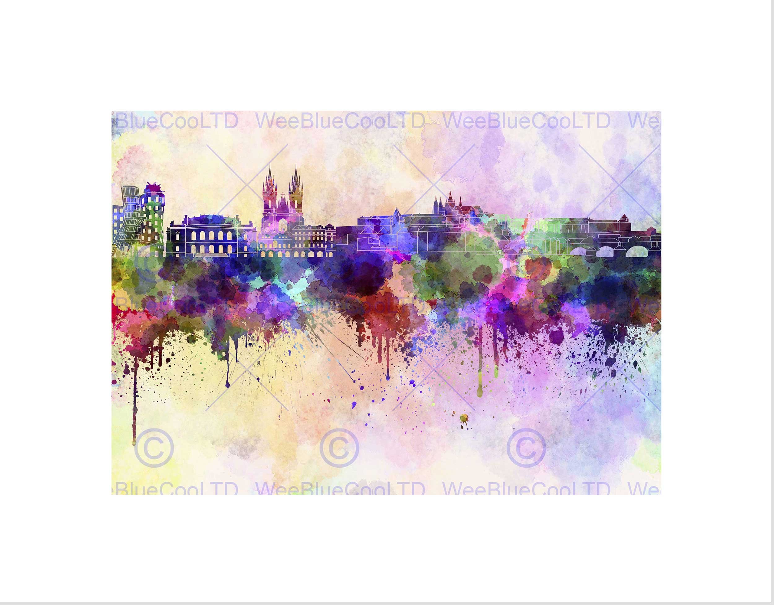 Wee Blue Coo Painting Cityscape Paint Splash Skyline Prague Wall Art Print